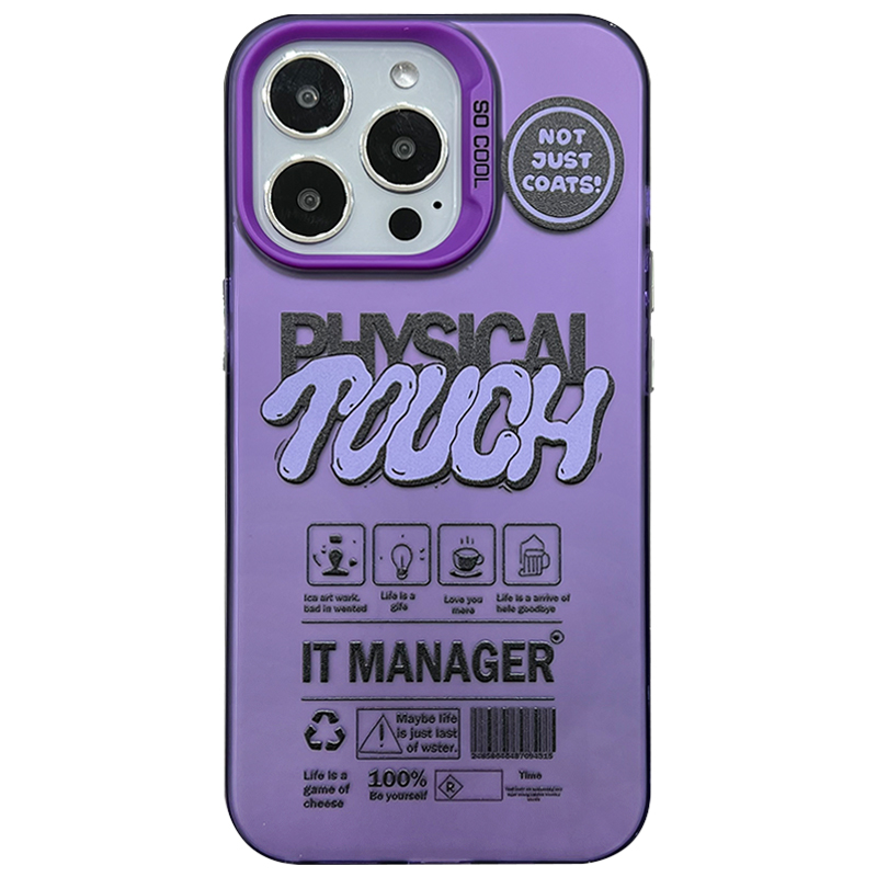 For iPhone 15 Pro Max Matte Case PC TPU English Tags Printed Phone Back Cover - Purple