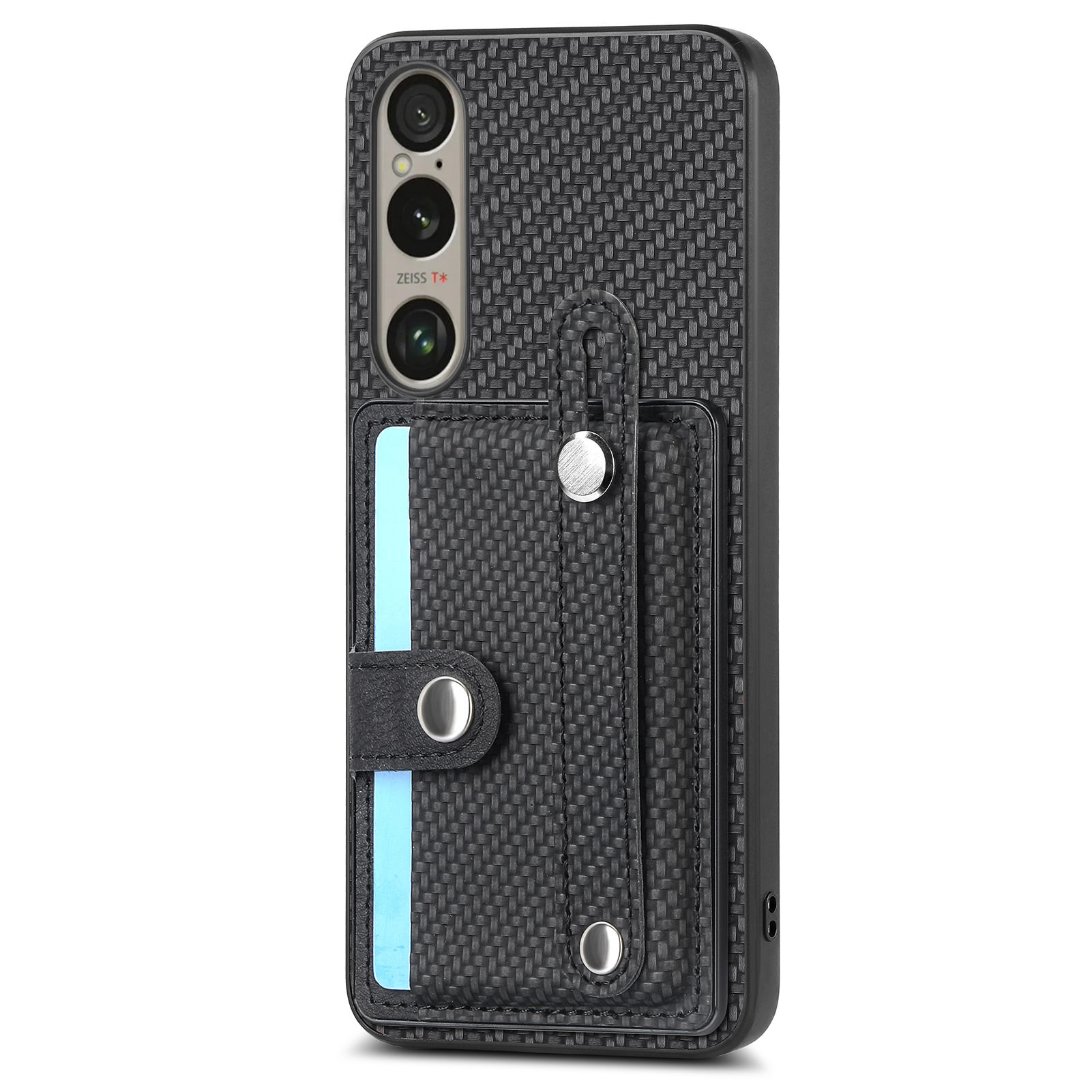 For Sony Xperia 1 VI Case Card Slot Carbon Fiber Texture Leather+PC+TPU Phone Cover - Black