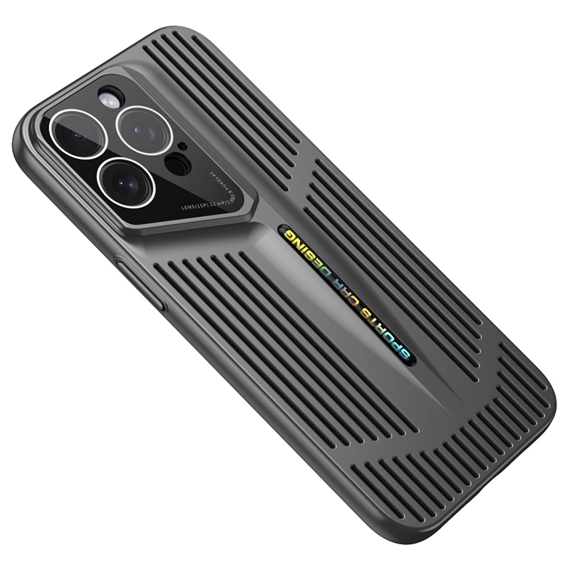 For iPhone 16 Pro Case Hard PC Heat Dissipation Hollow Phone Cover Cooling Breathable - Black