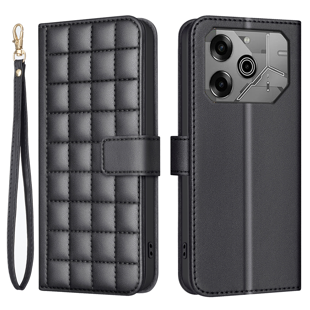 BINFEN COLOR for TECNO Pova 6 4G / Pova 6 Pro 5G Leather Case Square Grid Phone Cover - Black