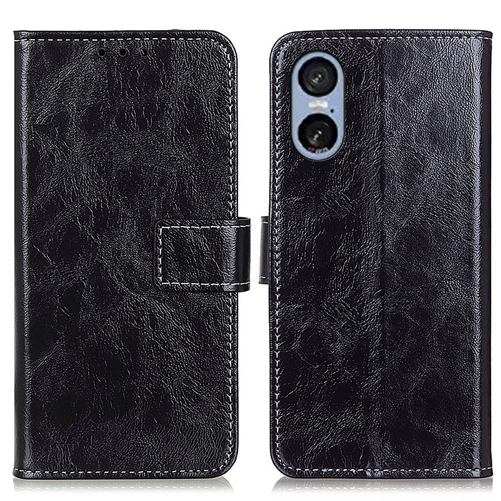 For Sony Xperia 5 VI Case Crazy Horse Texture Leather Phone Wallet Cover - Black