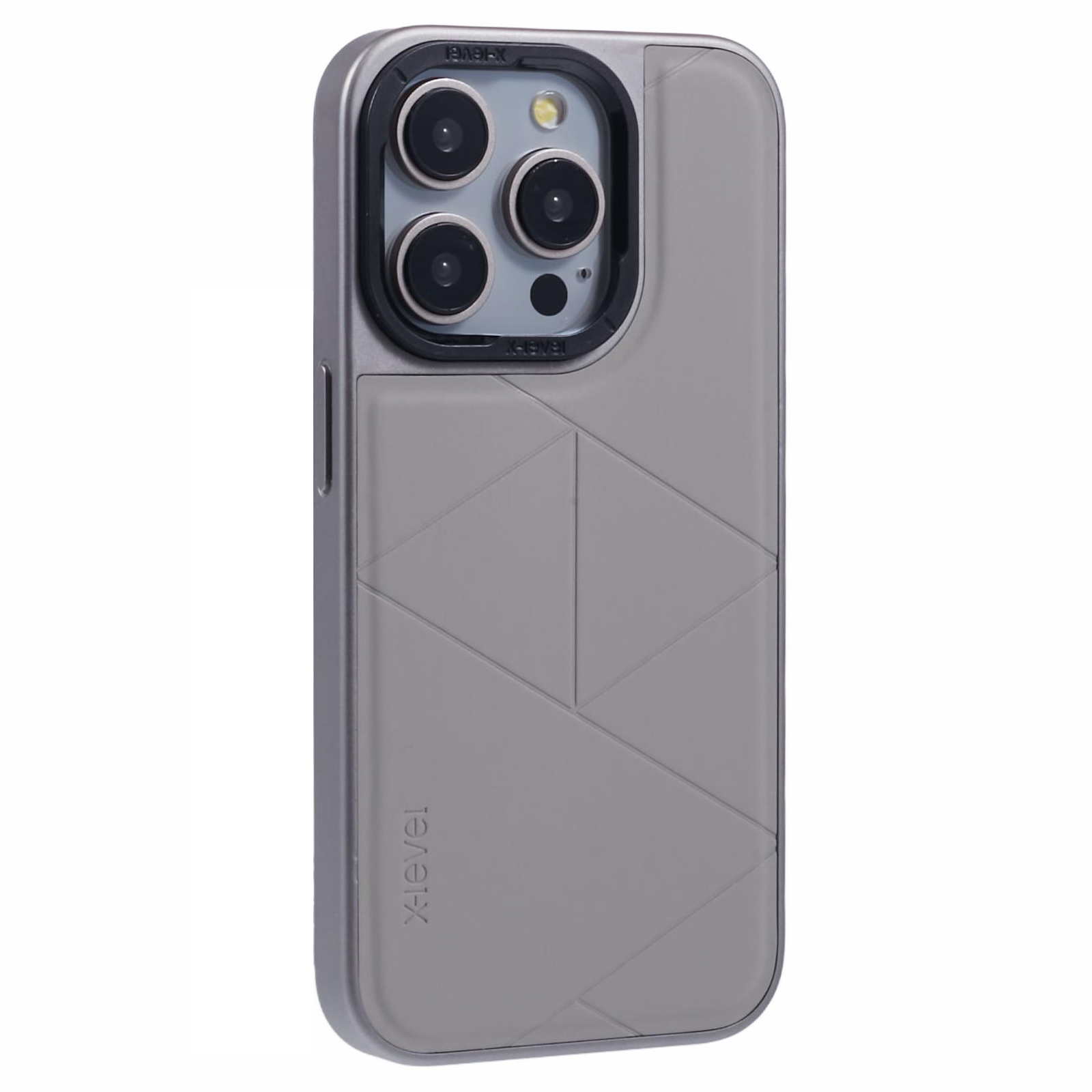 X-LEVEL For iPhone 15 Pro Case Geometric Line Leather+PC+TPU Phone Cover - Titanium Grey
