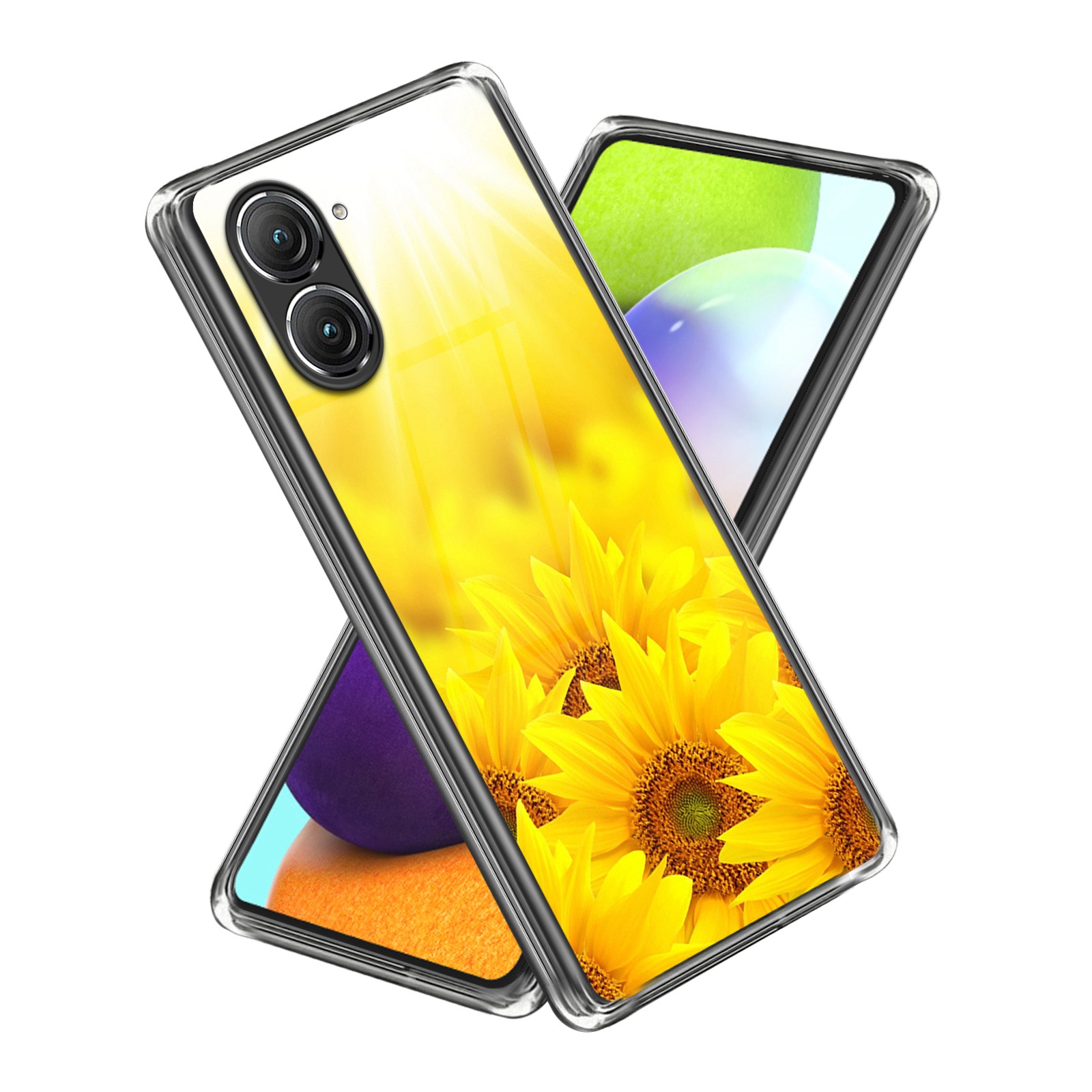 

Für Asus Zenfone 9 5G Sonnenblumenmuster Druckdesign Telefonbehörde Soft TPU Kratzfeste Rückseite Abdeckung - Stil B, Asus Zenfone 9 5G