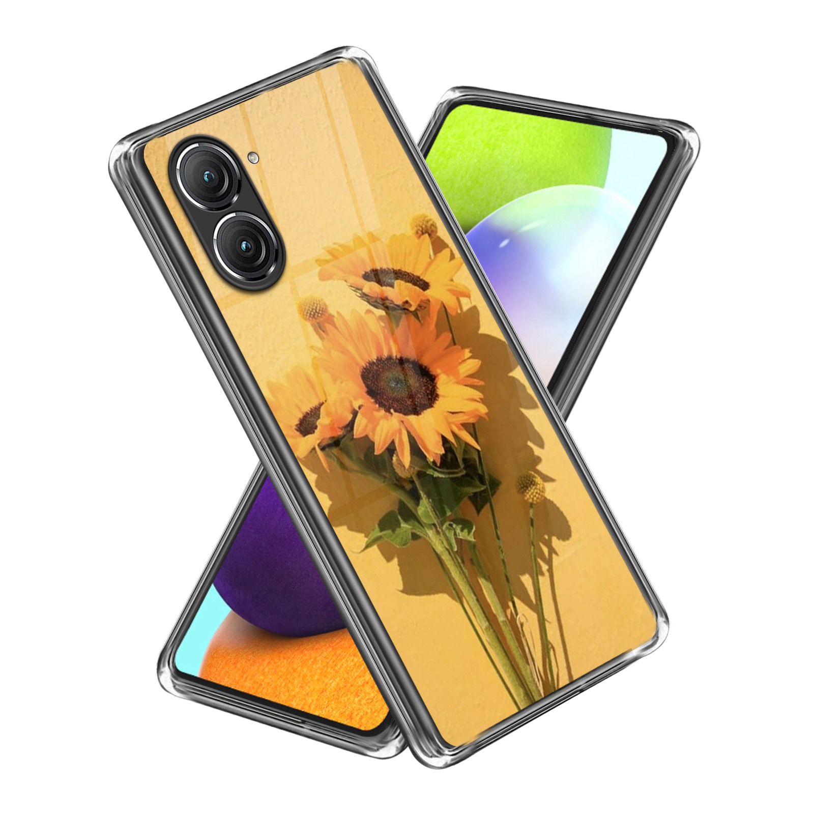 

Für Asus Zenfone 9 5G Sonnenblumenmuster Druckdesign Telefonbehörde Soft TPU Kratzfeste Rückseite Abdeckung - Stil D, Asus Zenfone 9 5G