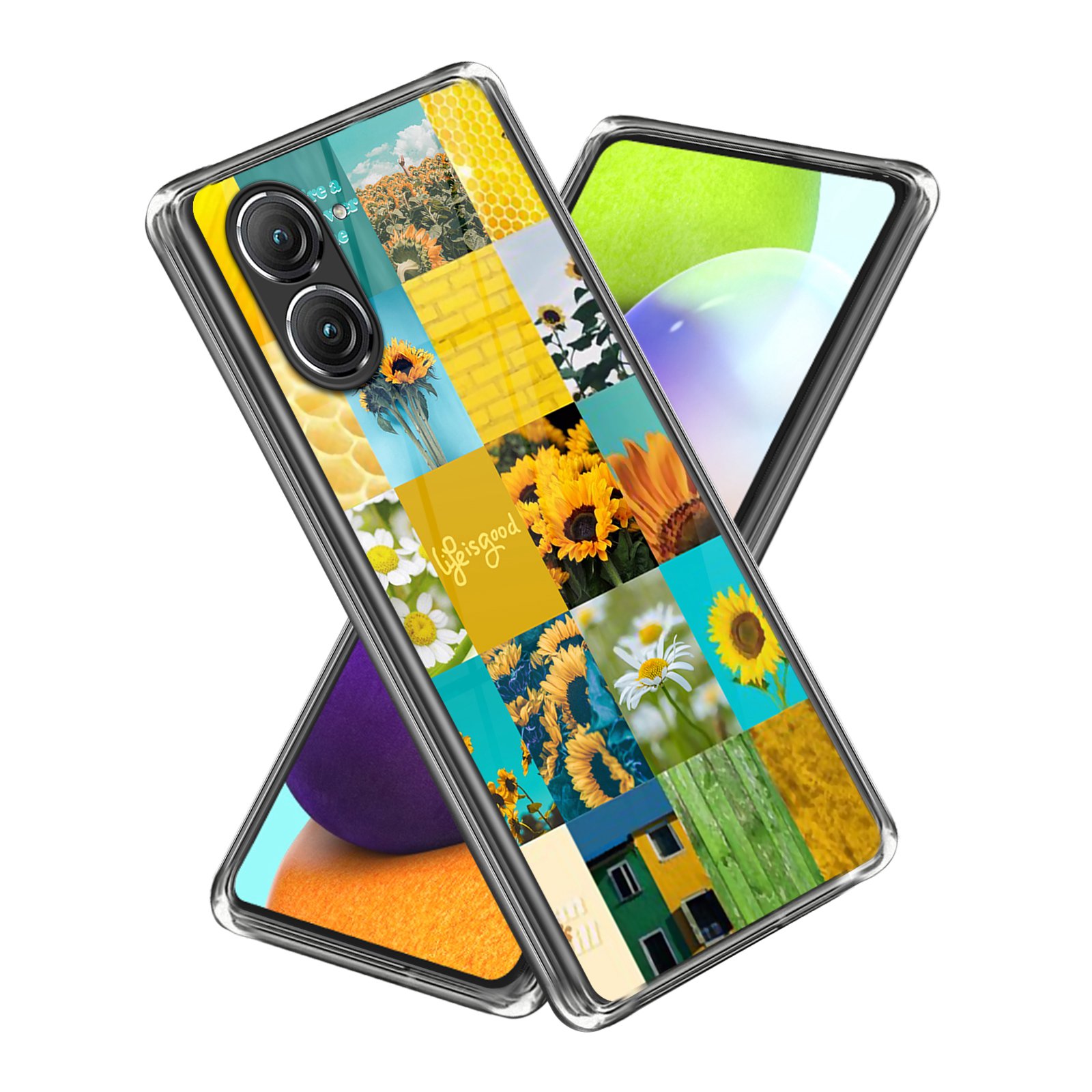 

Für Asus Zenfone 9 5G Sonnenblumenmuster Druckdesign Telefonbehörde Soft TPU Kratzfeste Rückseite Abdeckung - Stil K, Asus Zenfone 9 5G