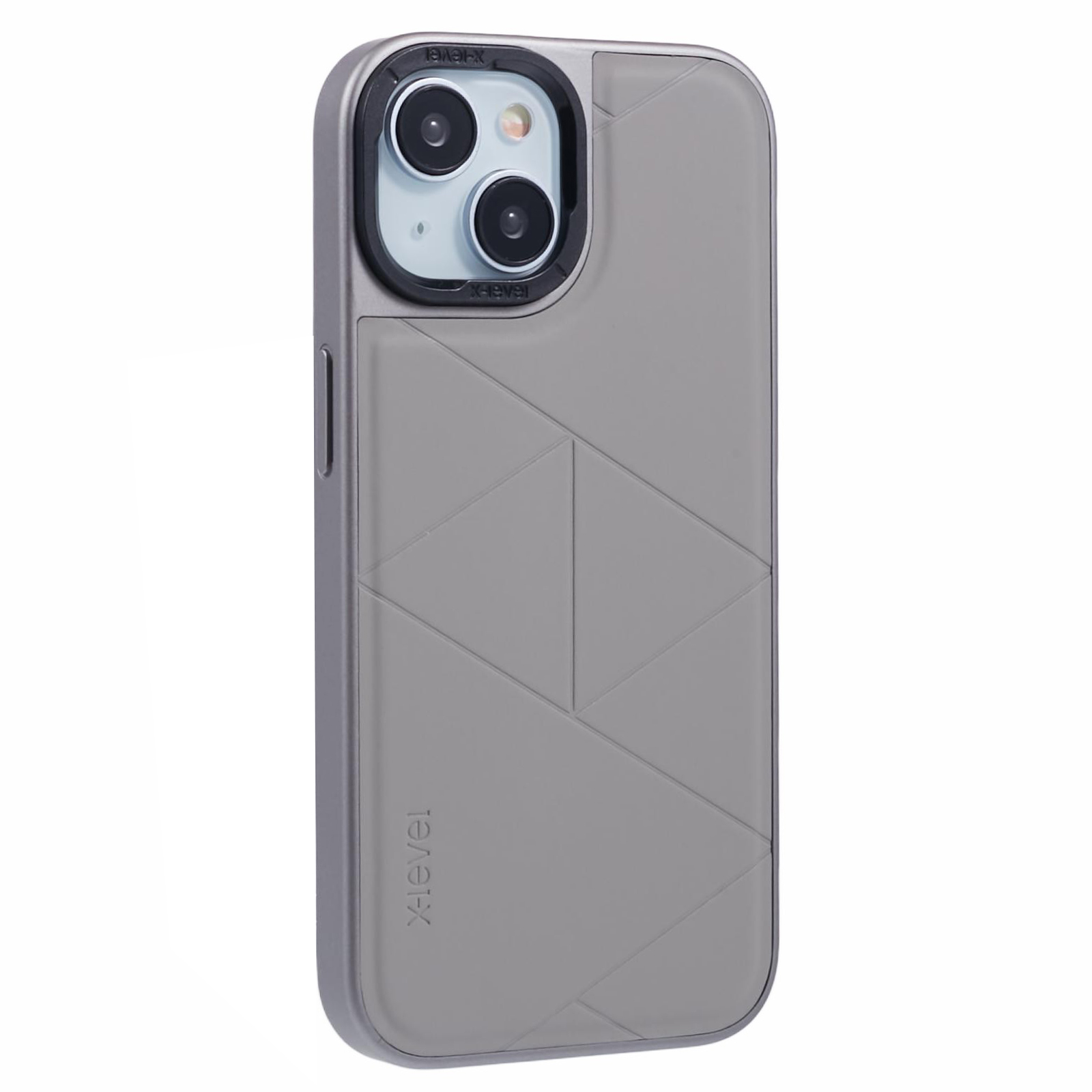 X-LEVEL For iPhone 15 Case Shockproof Geometric PU Leather Back Cover - Titanium Grey