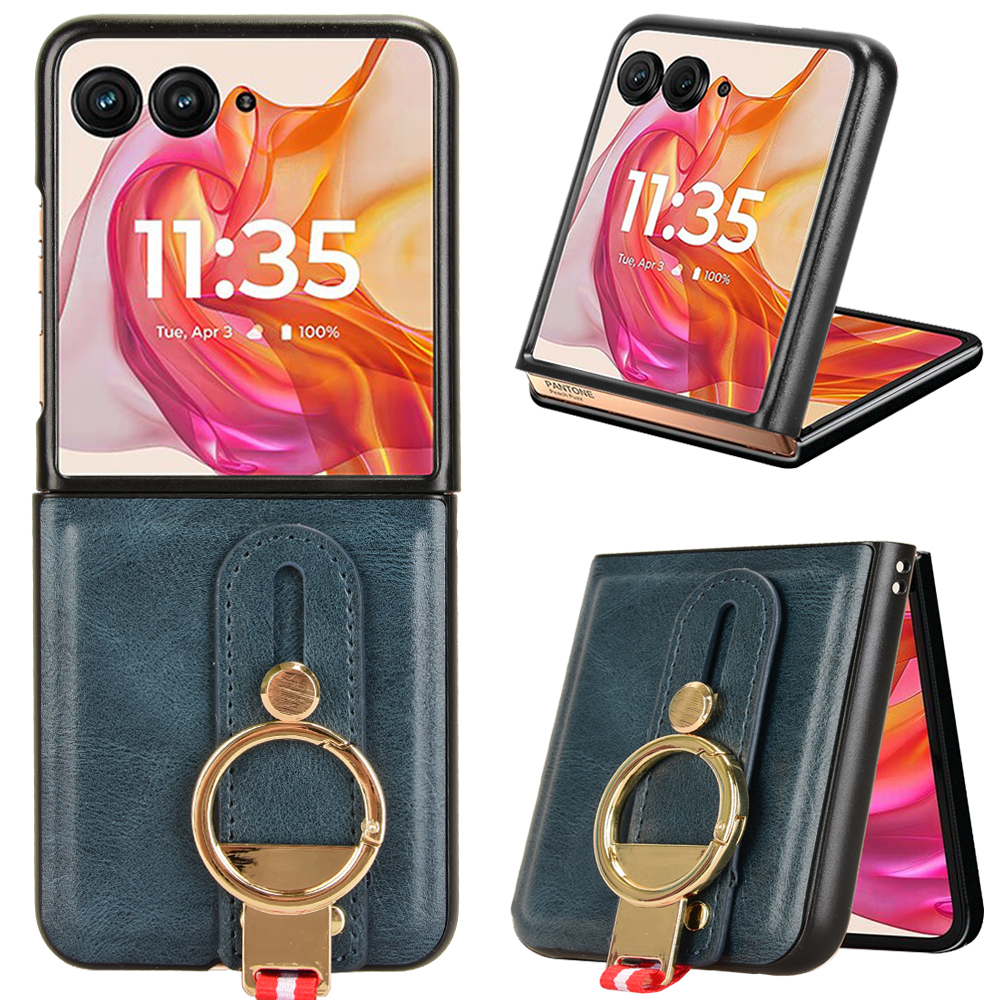 For Motorola Razr 50 Ultra 5G Case Wristband Leather+PC+TPU Cover with Bottle Opener - Blue