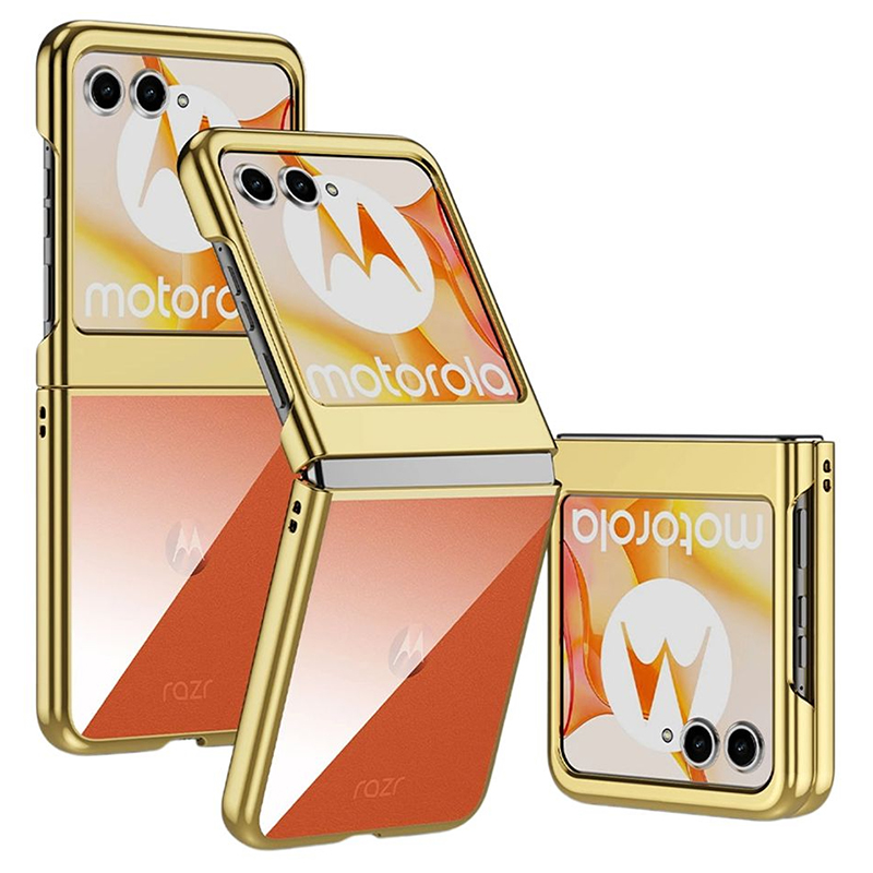 For Motorola Razr 50 5G Case Electroplating Ultra Thin Transparent PC Phone Cover - Gold