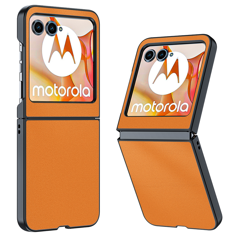 For Motorola Razr 50 5G Case Ultra Thin Leather Coated Hard PC Folding Phone Cover - Orange