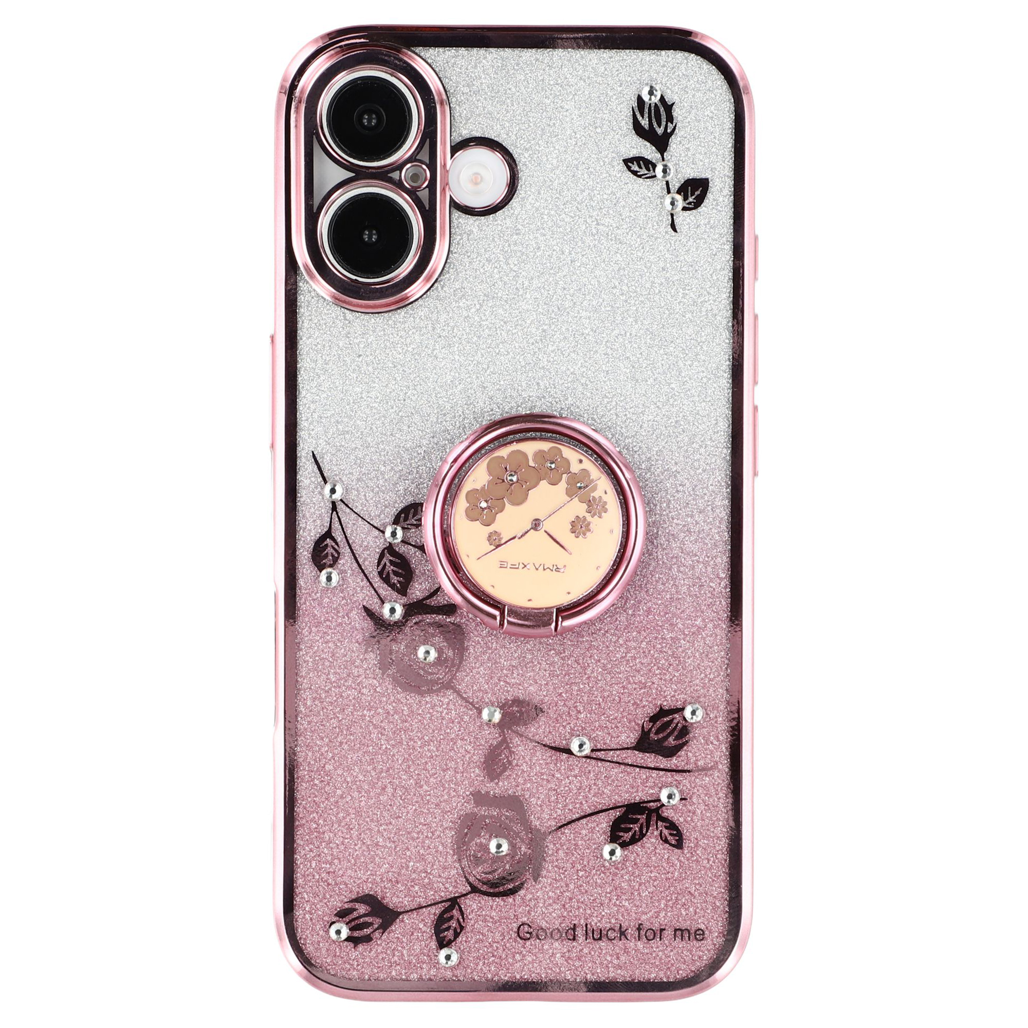 KADEM For iPhone 16 Case TPU Ring Holder Phone Cover Gradient Shockproof - Rose Gold