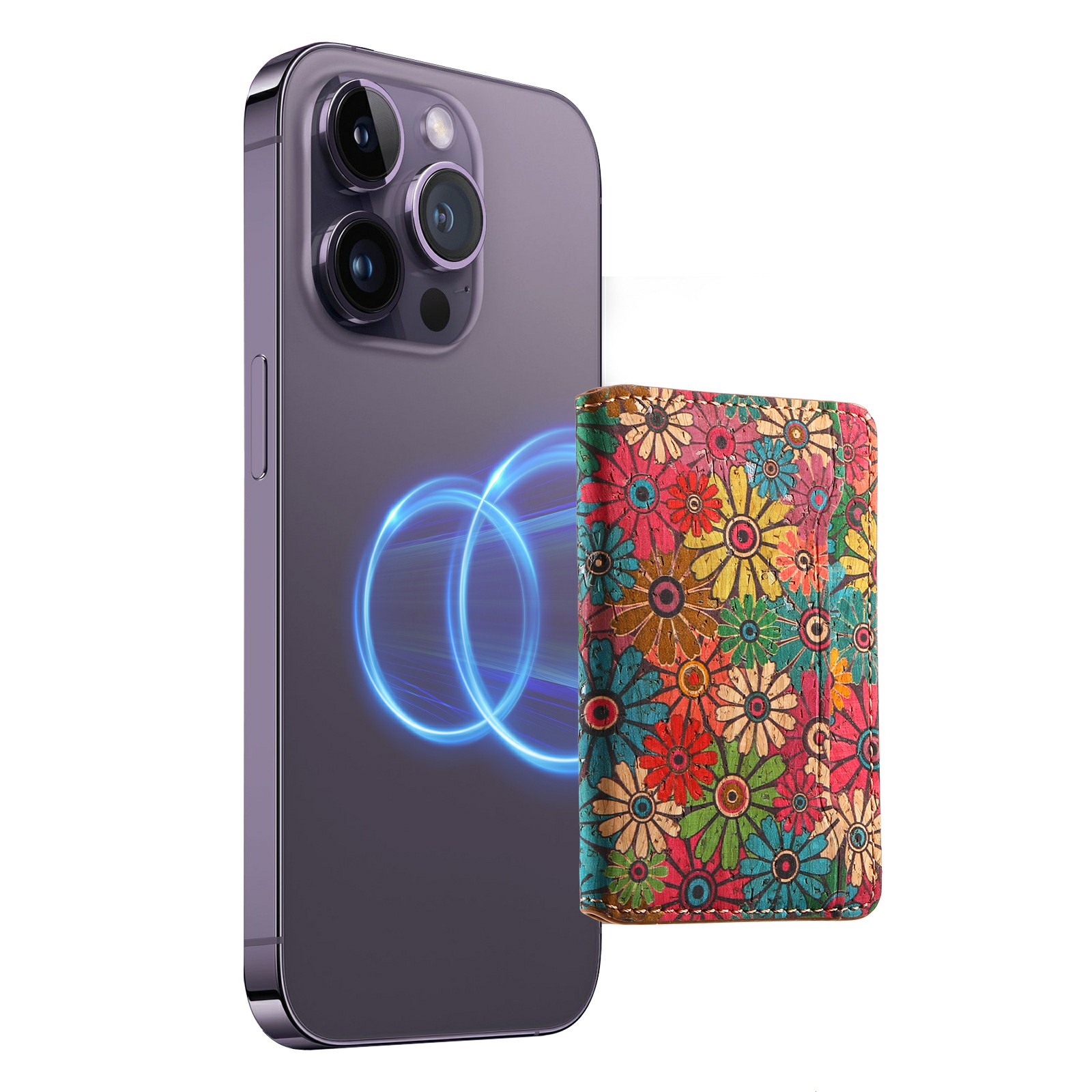 V10 PU Leather Magnetic Card Holder Flower Print Phone Card Bag - Green