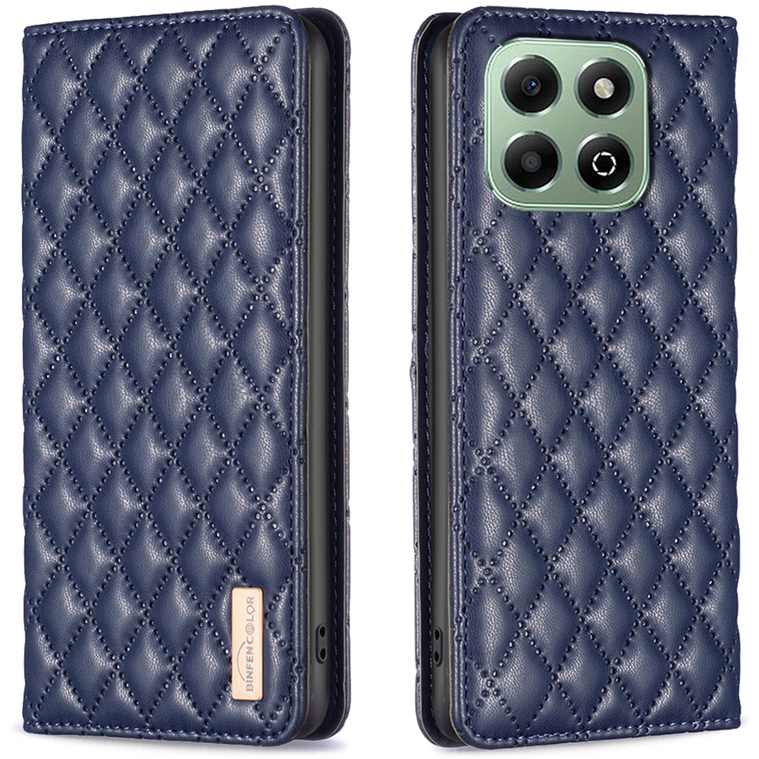 BINFEN COLOR BF Style-16 For Honor X6b 4G Case Card Slots Leather Rhombus Phone Cover - Blue