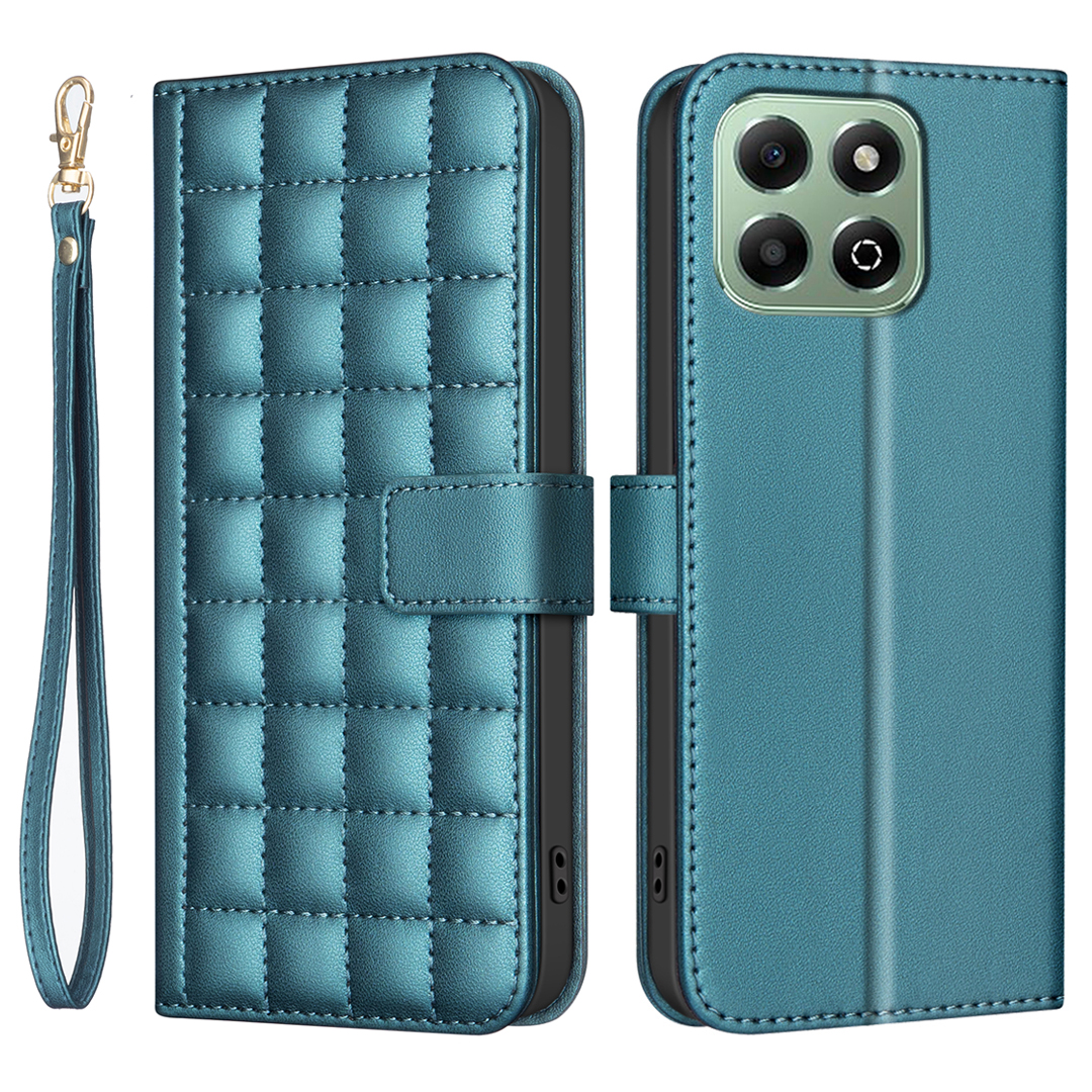 BINFEN COLOR for Honor X6b 4G Case Wallet Stand Square Grid Phone Leather Cover - Green
