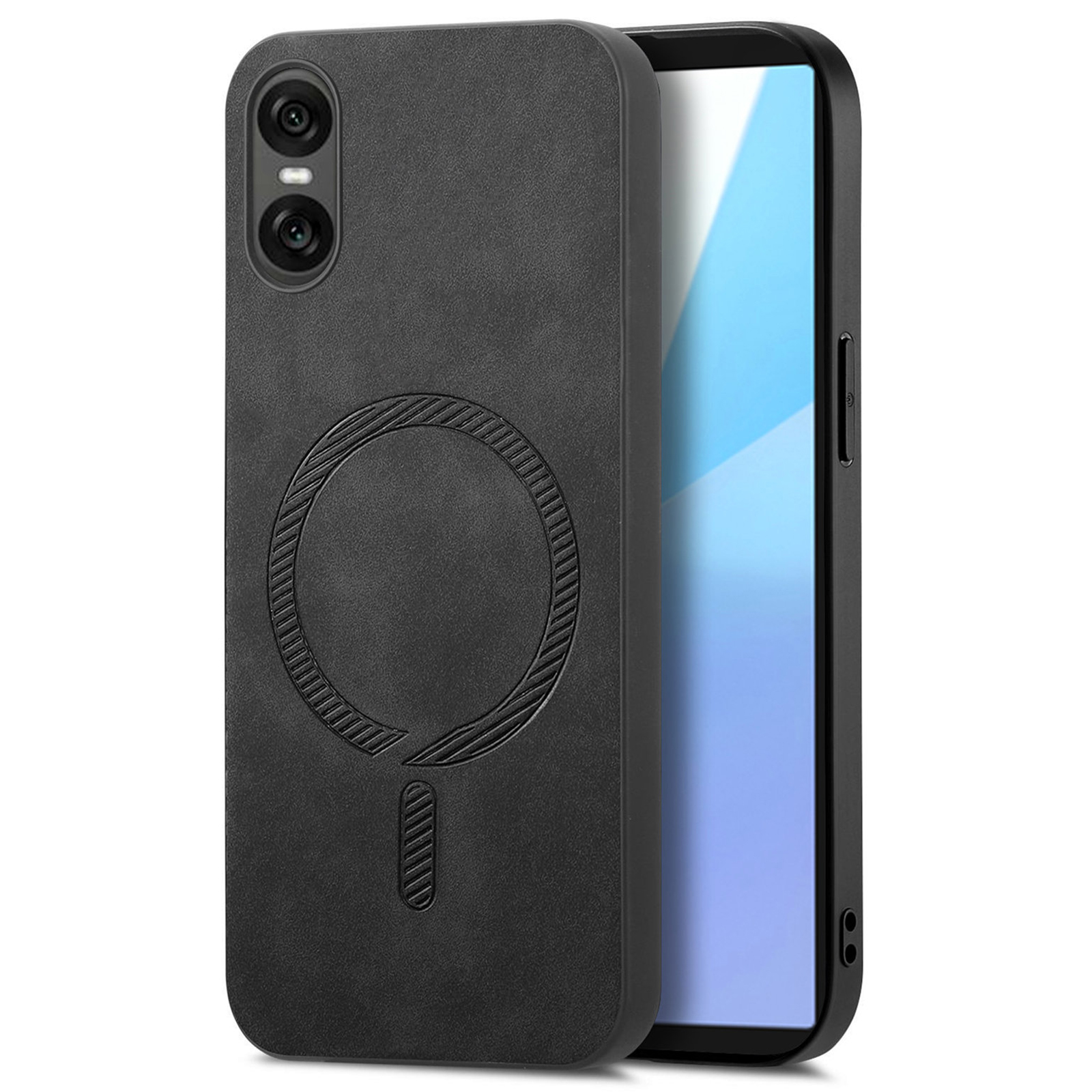 For Sony Xperia 10 VI Leather Back Case Compatible with MagSafe Skin-touch Phone Cover - Black