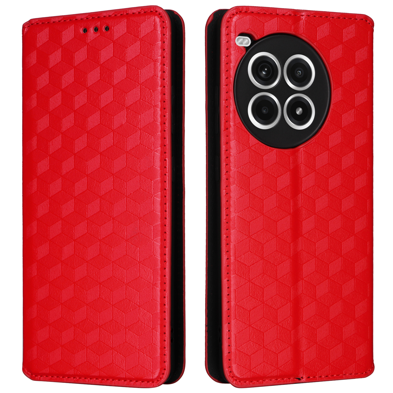 For OnePlus Ace 3 Pro 5G Case Wallet Stand Rhombus Leather Phone Cover - Red