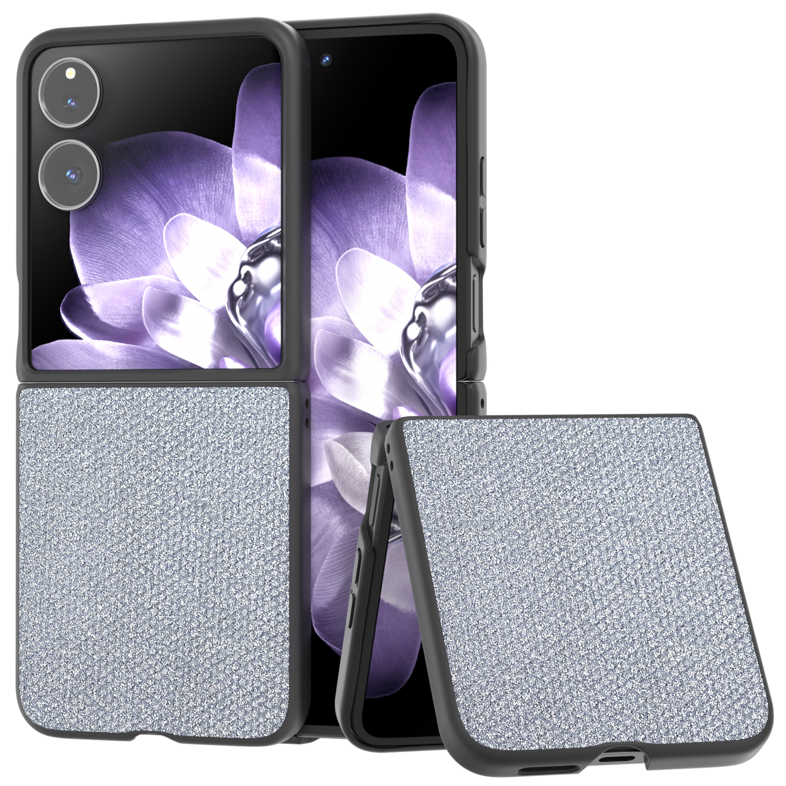 For Xiaomi Mix Flip 5G Case Rhinestone Texture Leather+PC Phone Cover - Grey