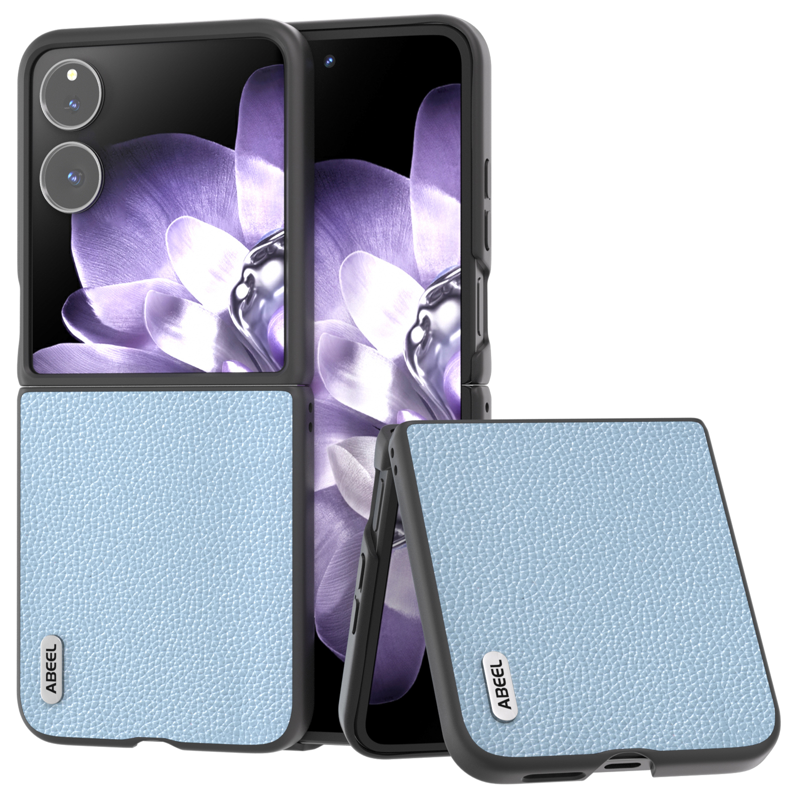 ABEEL For Xiaomi Mix Flip 5G Case Litchi Texture Genuine Cow Leather+PC Phone Cover - Baby Blue