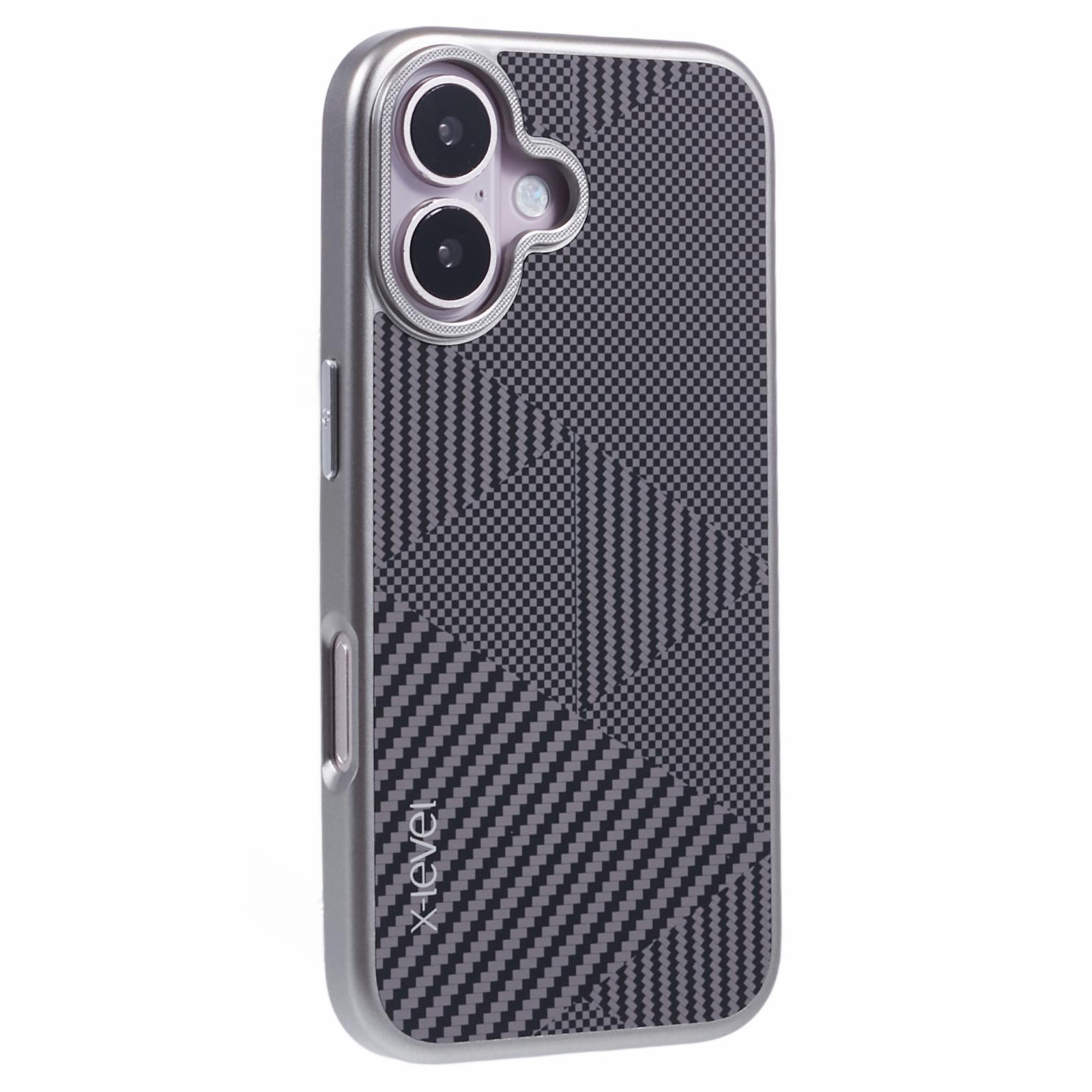 X-LEVEL For iPhone 16 Case Rhombus Splicing Hard PC Shockproof Phone Cover - Titanium Grey