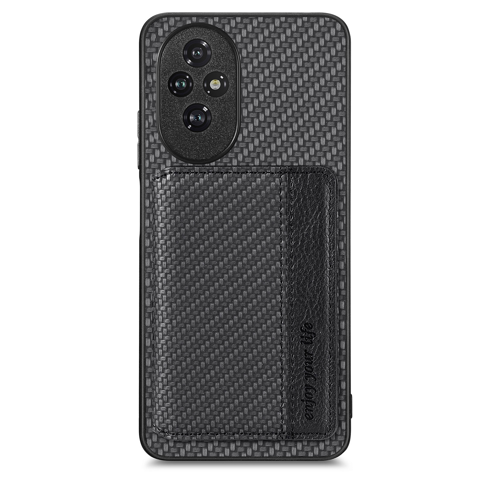 C1-02 For Honor 200 5G Case Card Holder Carbon Fiber Leather+PC+TPU Phone Cover - Black