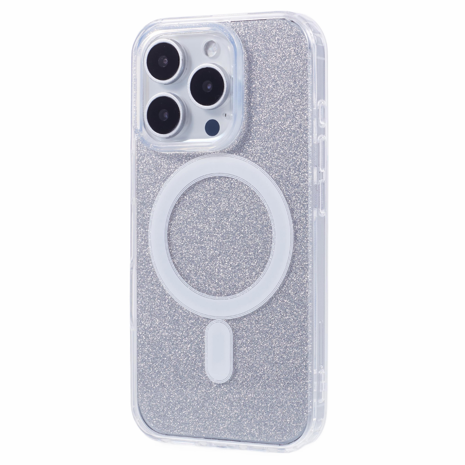 For iPhone 16 Pro Case Compatible with MagSafe TPU+Acrylic Phone Cover with Glitter Insert - Silver