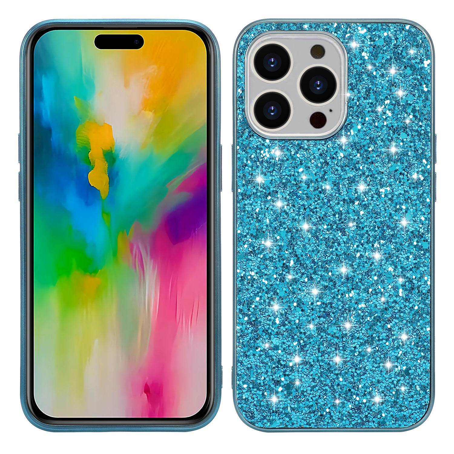 For iPhone 16 Pro Case TPU + PC Sparkling Glitter Phone Back Cover - Blue