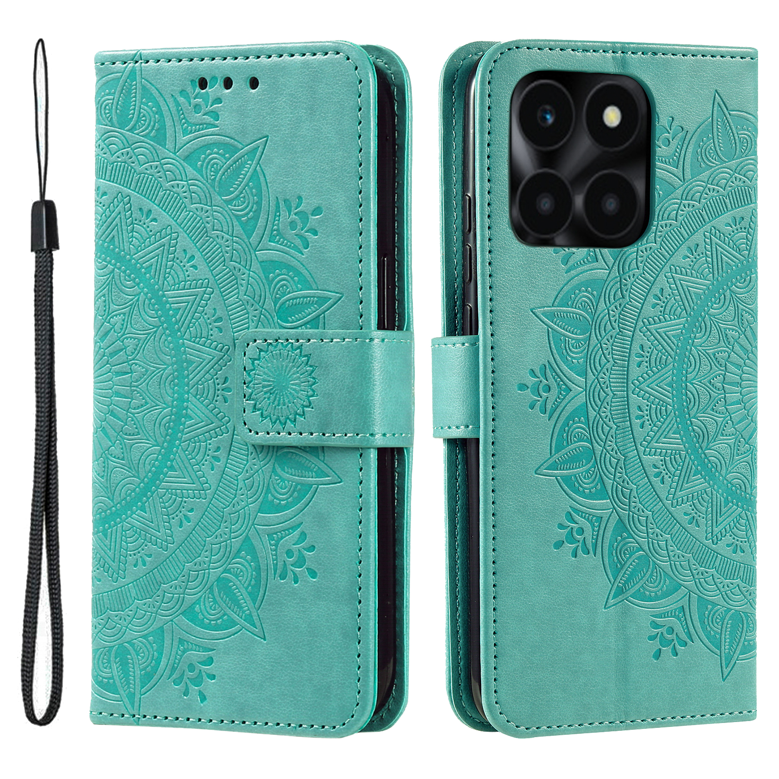For Honor X6b 4G Case Imprinted Totem PU Leather Wallet Stand Phone Cover - Green