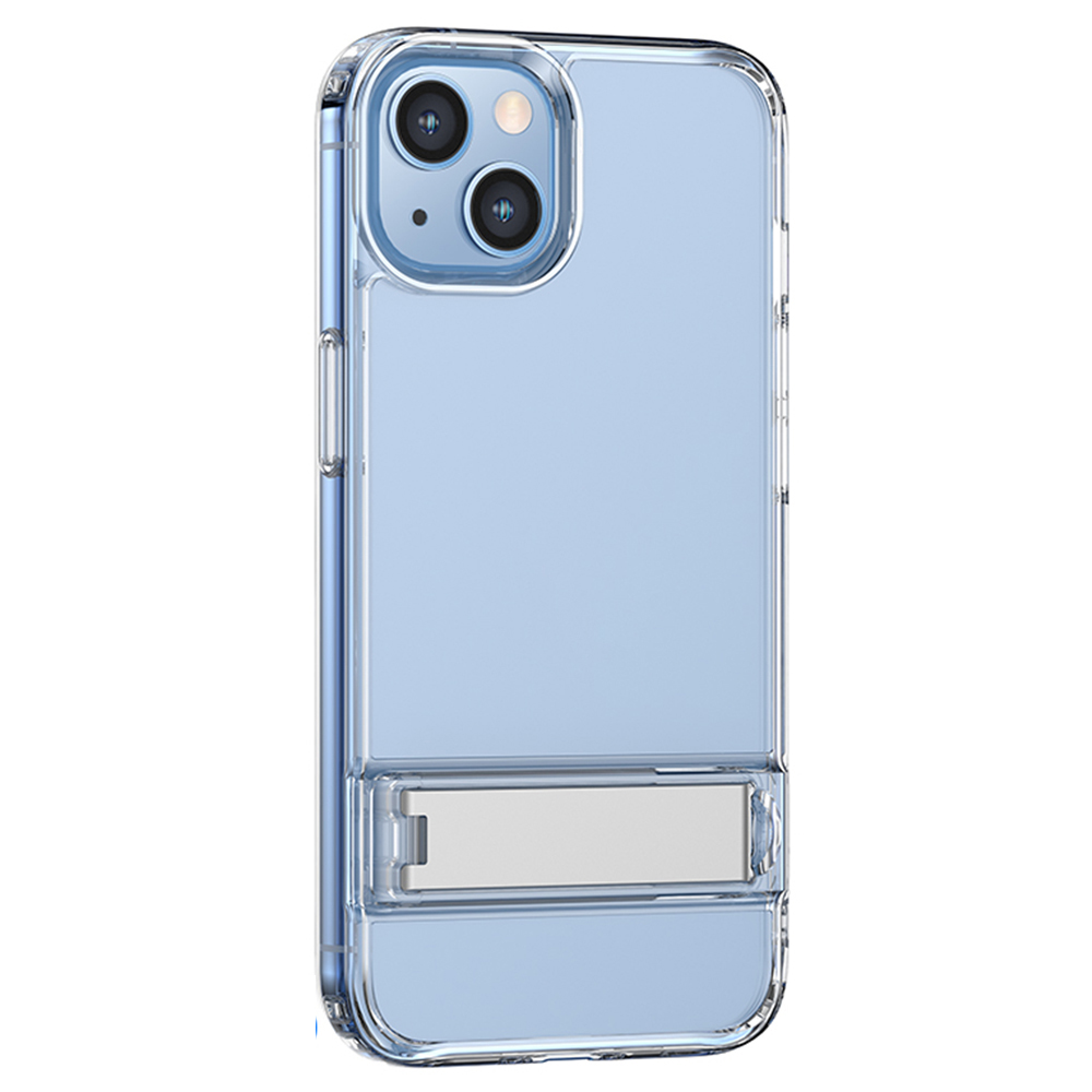 

USAMS US-BH809 Ultra Clear Slim Case for iPhone 14 Plus Anti-Drop Phone Case Soft TPU Hard PC Protective Cover with Alloy Kickstand, iPhone 14 Plus