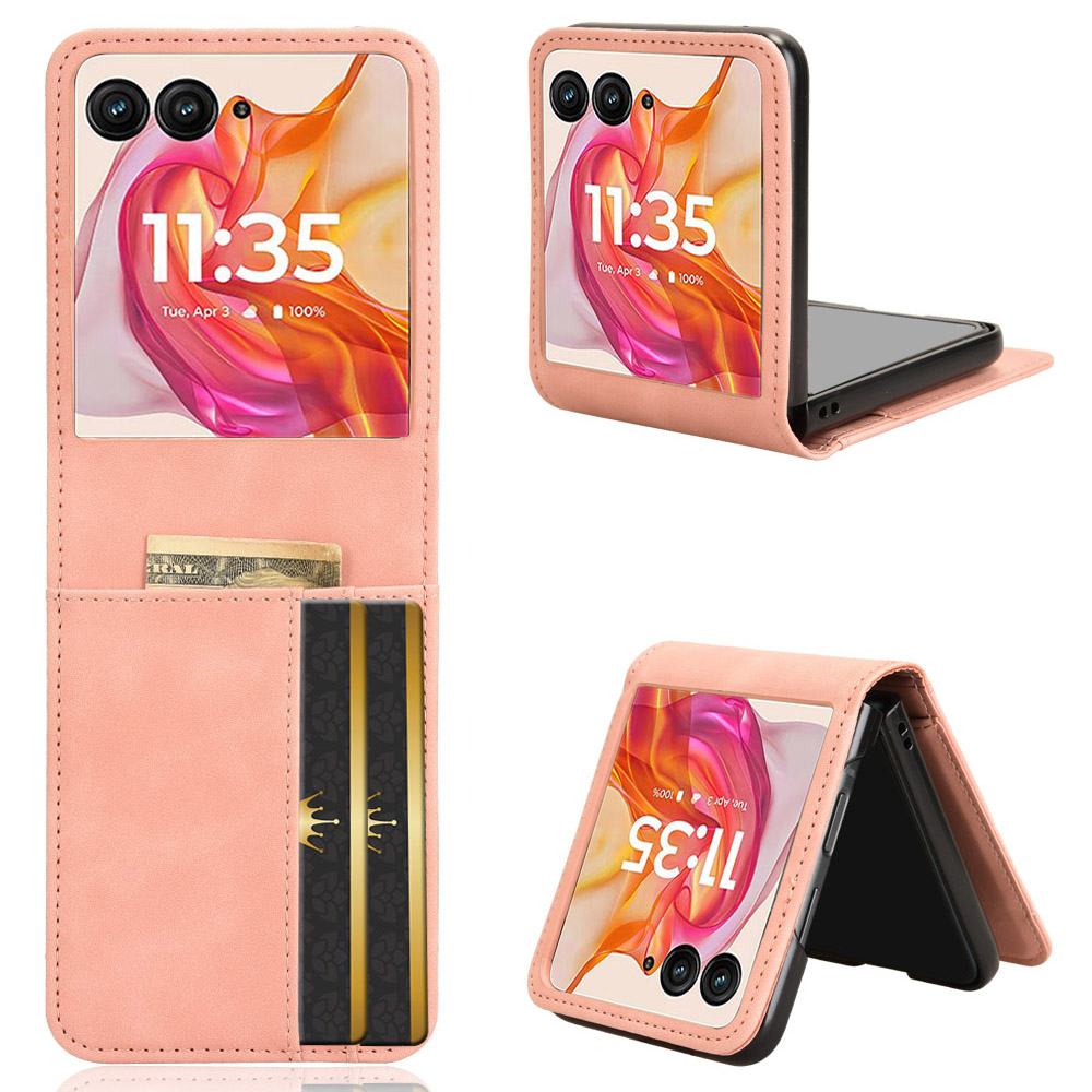 For Motorola Razr+ 2025 / Razr+ 2024 / Razr 60 Pro 5G / Razr 50 Ultra 5G Case Card Slot Leather+PC Phone Cover Separable Design - Pink