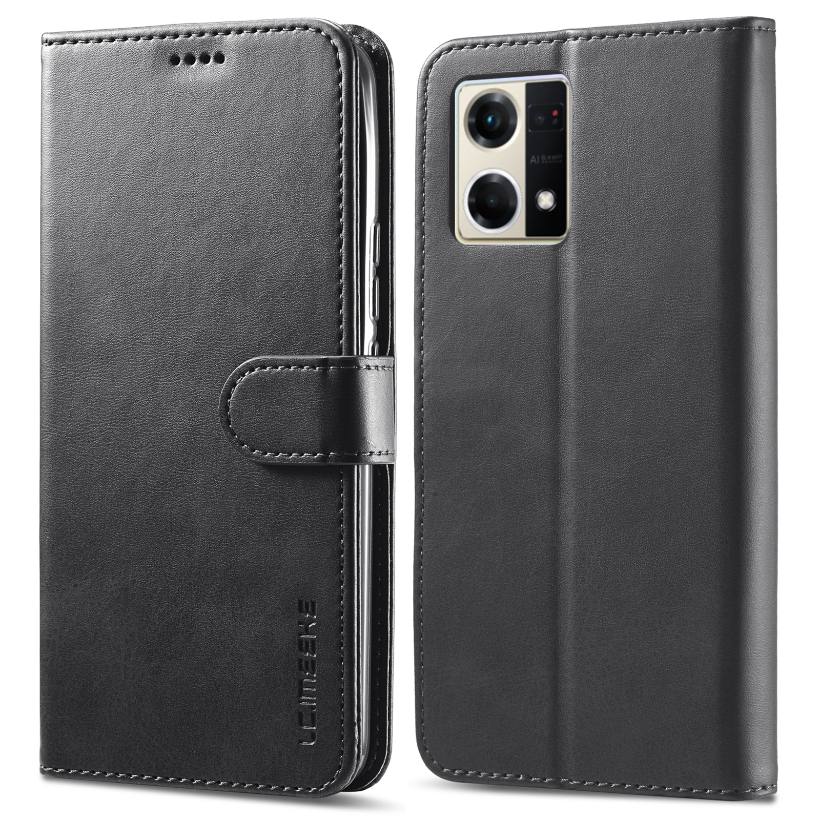 

Lc. Imaeke Für Oppo Reno8 Pro 5G (globale Version) Brieftaschenhülle Vollgepackter PU -lederständer Magnetische Schließe Flip Folio Telefonabdeckung - Schwarz, Oppo Reno8 Pro 5G (Global Version)