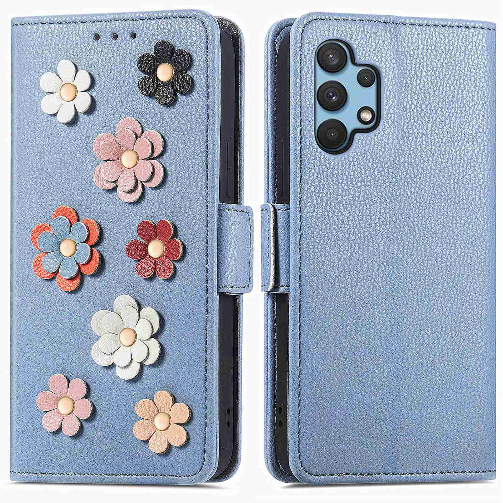 

Для Samsung Galaxy A32 4G (версия Eu) 3D Flower Decor Stand Case Полная Защита - Синий, Samsung Galaxy A32 4G (EU Version)