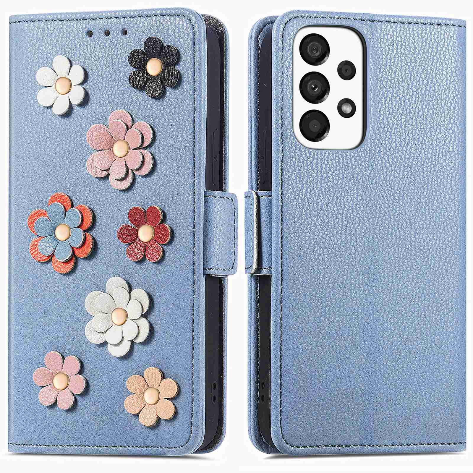 

Для Samsung Galaxy A53 5G 3D Flower Decer PU - Синий, Samsung Galaxy A53 5G