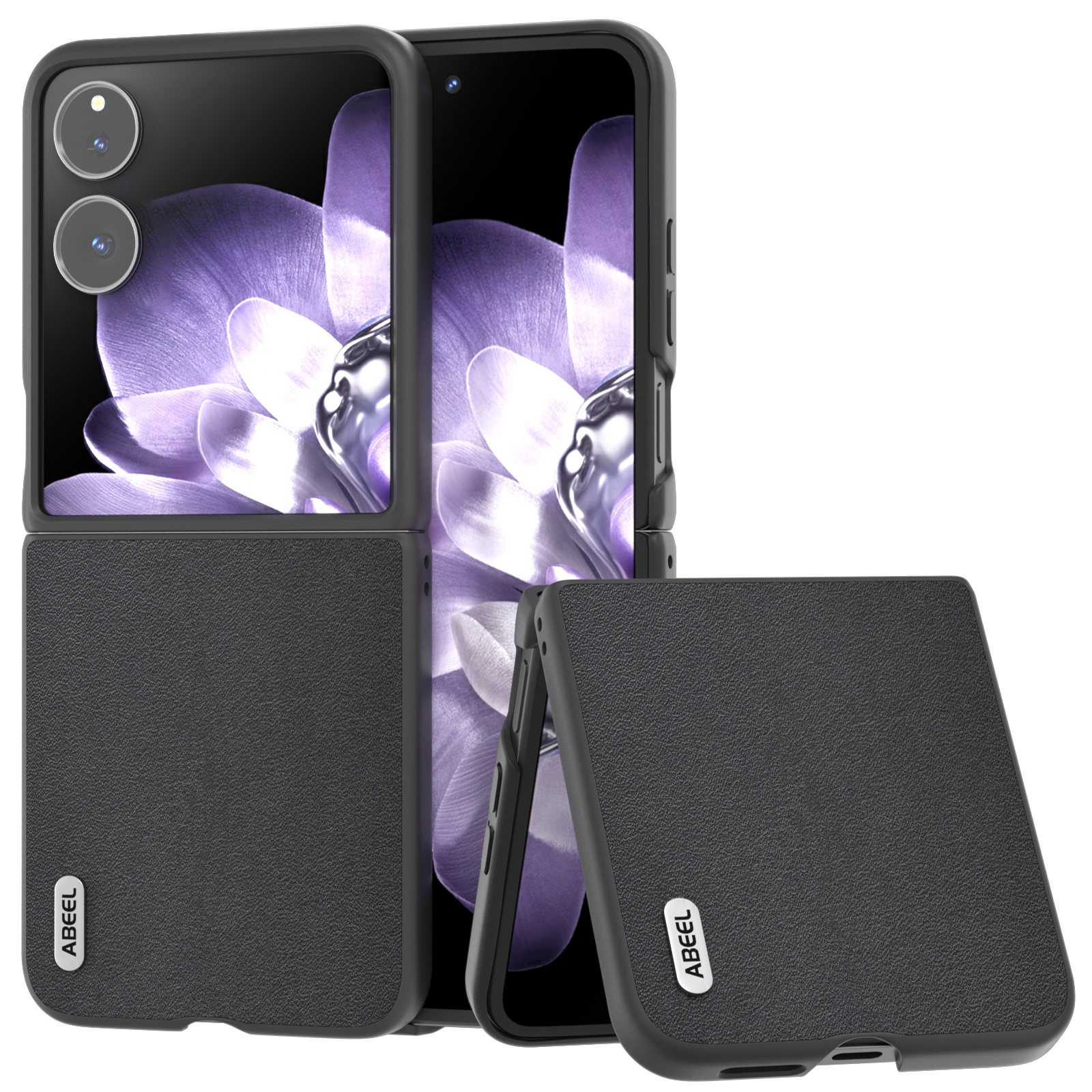 ABEEL For Xiaomi Mix Flip 5G Case Genuine Cow Leather+PC Protective Phone Cover - Black