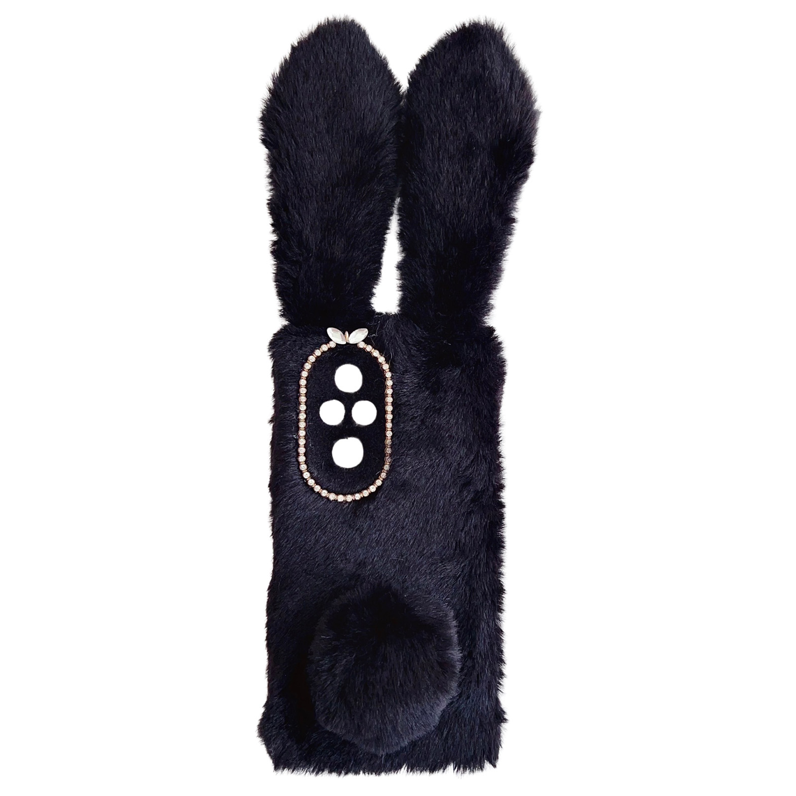 For Honor 200 Pro 5G Case Anti-Drop Bunny Ears Furry Soft TPU Phone Cover - Black