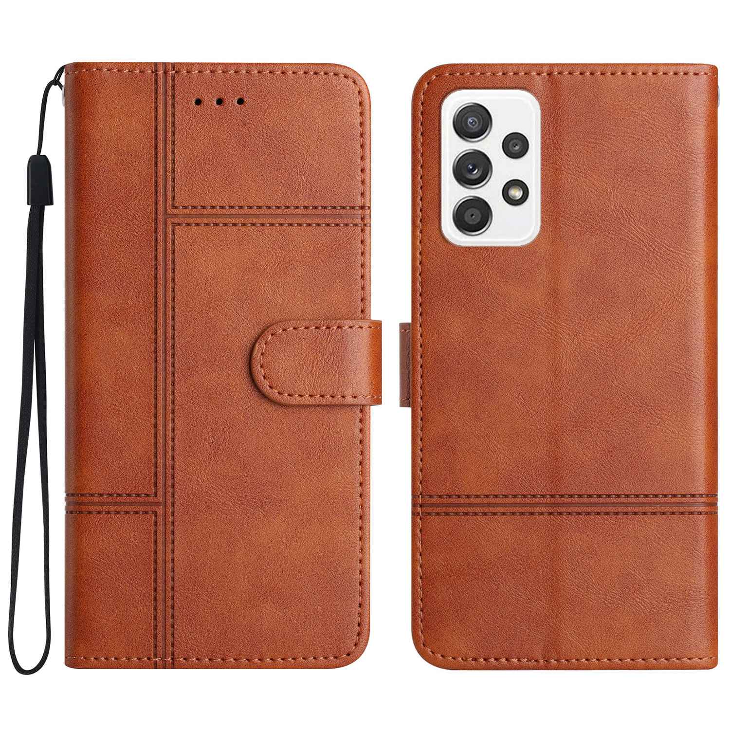 

Для Samsung Galaxy A72 4G / 5G Shock -case Case Business PU Кожаная Линии Folio Flip Cover Lines. - Коричневый, Galaxy A72 5G