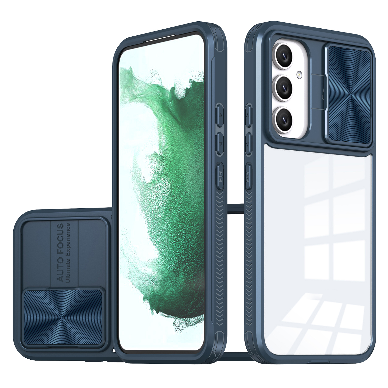 For Samsung Galaxy A55 5G Case TPU+PC Clear Phone Cover with CD-Veins Camera Lens Sliding Lid - Navy Blue