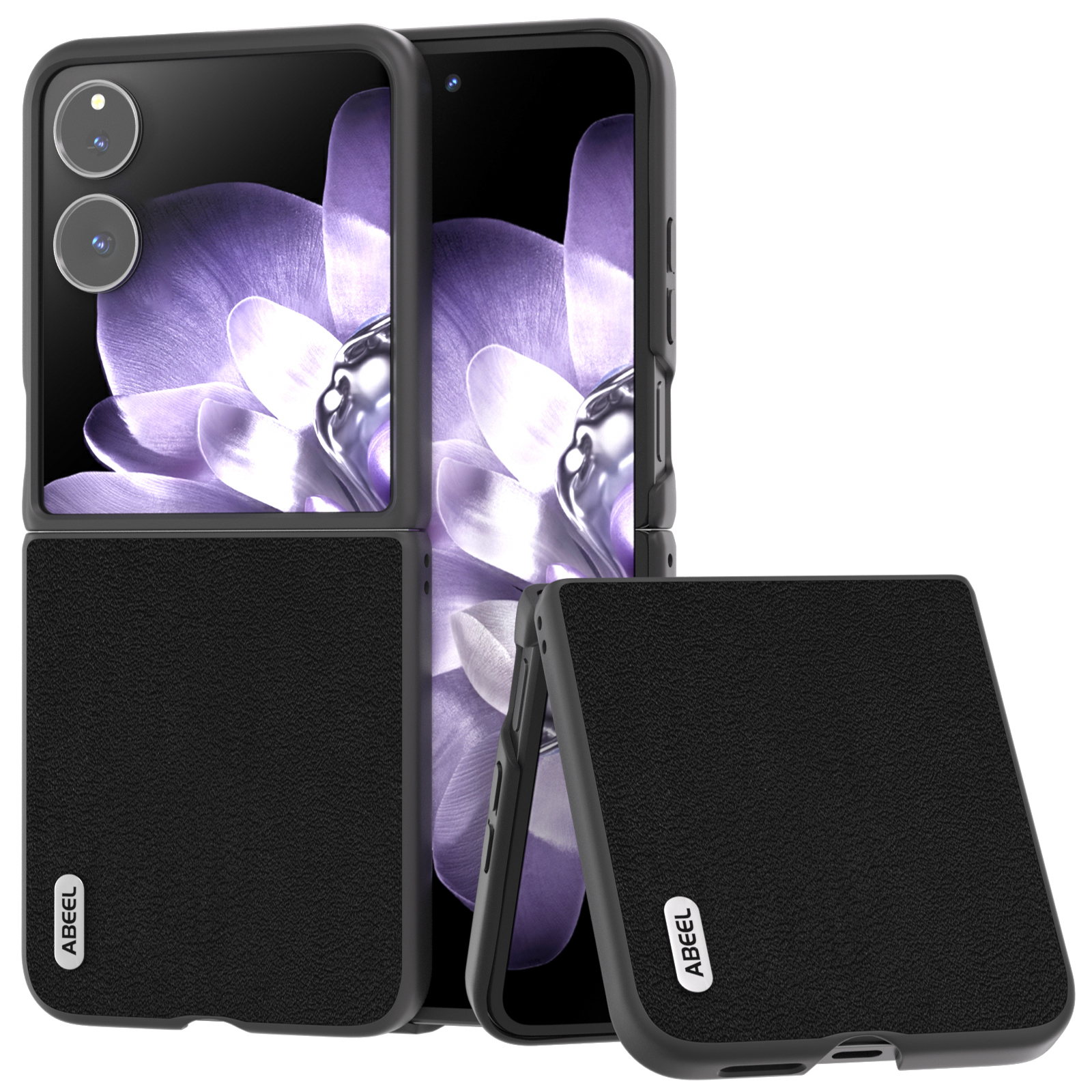 ABEEL For Xiaomi Mix Flip 5G Case Anti-Scratch Genuine Cow Leather Back Phone Cover - Black