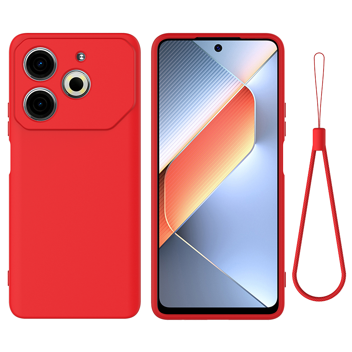 For TECNO Pova 6 Neo Case Anti-Drop Liquid Silicone Phone Cover with Strap - Red