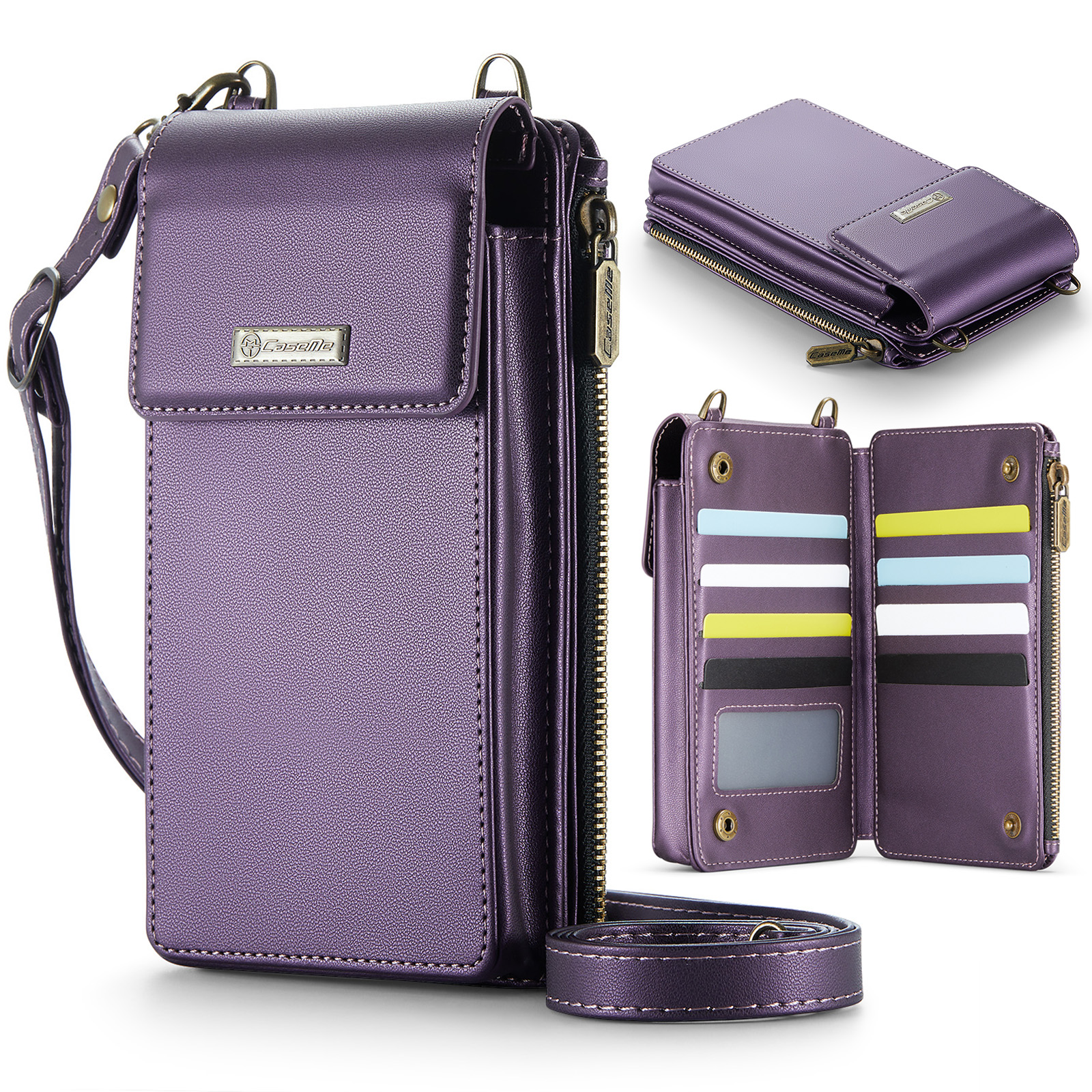 CASEME ME50 PU Leather Crossbody Phone Bag RFID Blocking Wallet Universal Phone Bag - Purple
