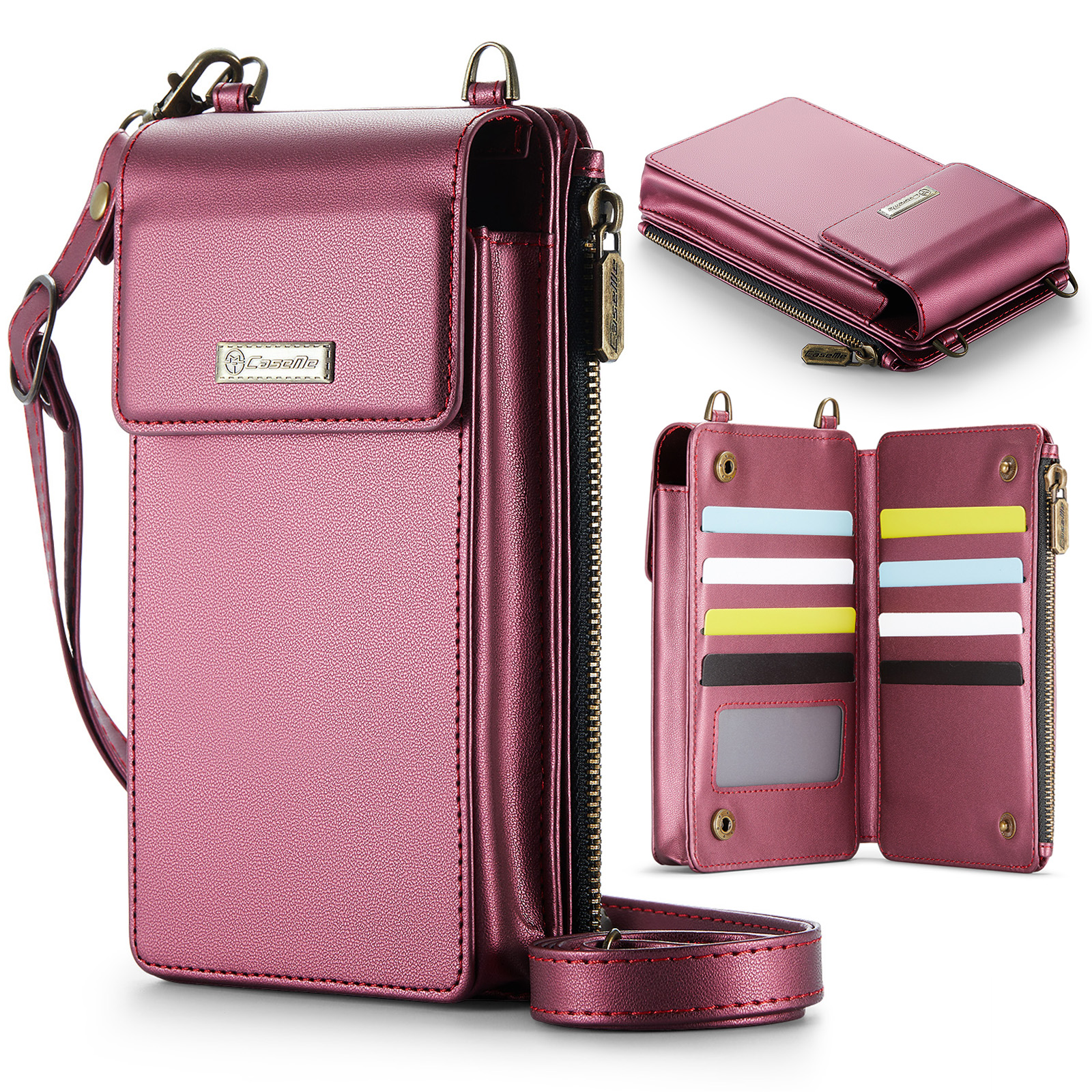 CASEME ME50 PU Leather Crossbody Phone Bag RFID Blocking Wallet Universal Phone Bag - Red