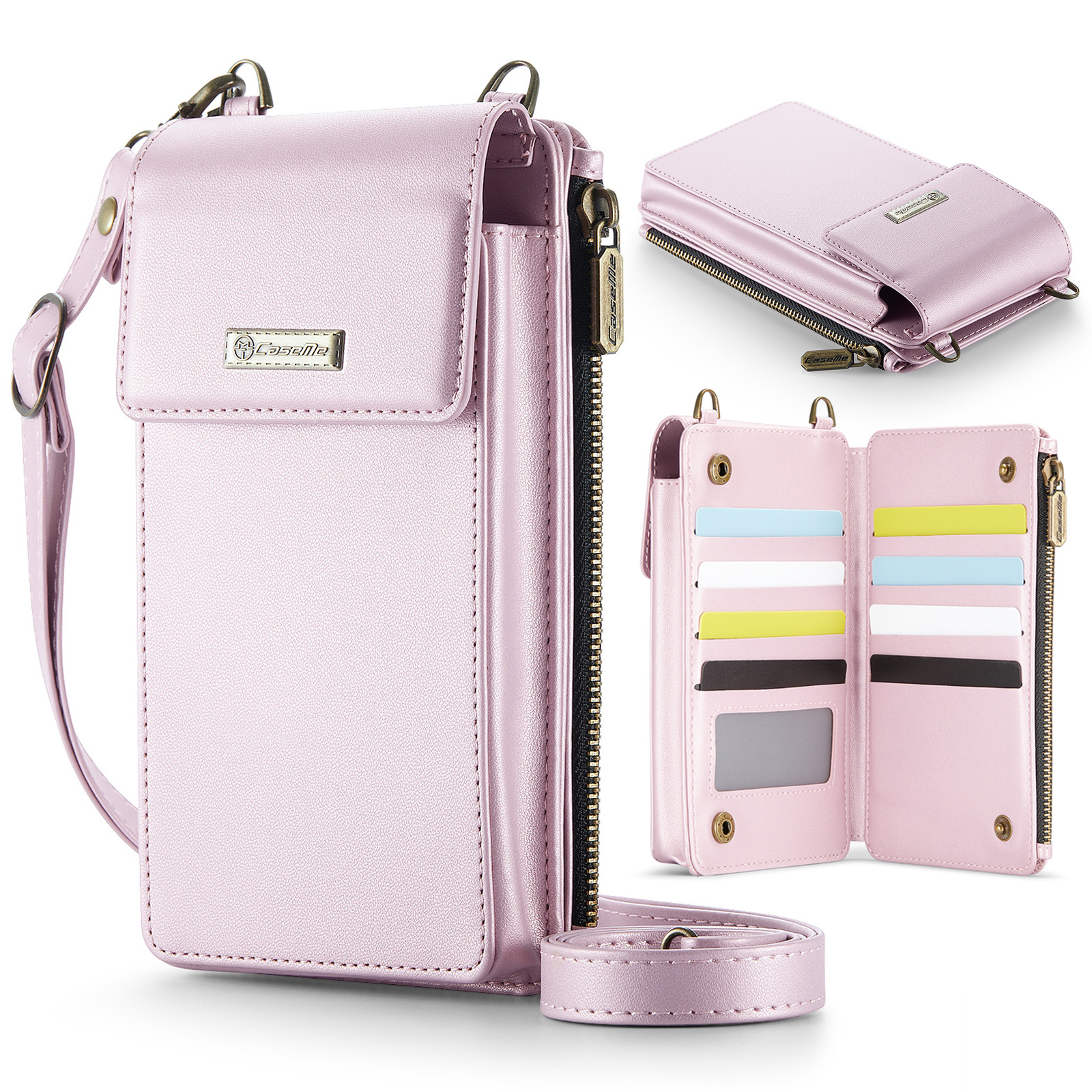 CASEME ME50 PU Leather Crossbody Phone Bag RFID Blocking Wallet Universal Phone Bag - Pink
