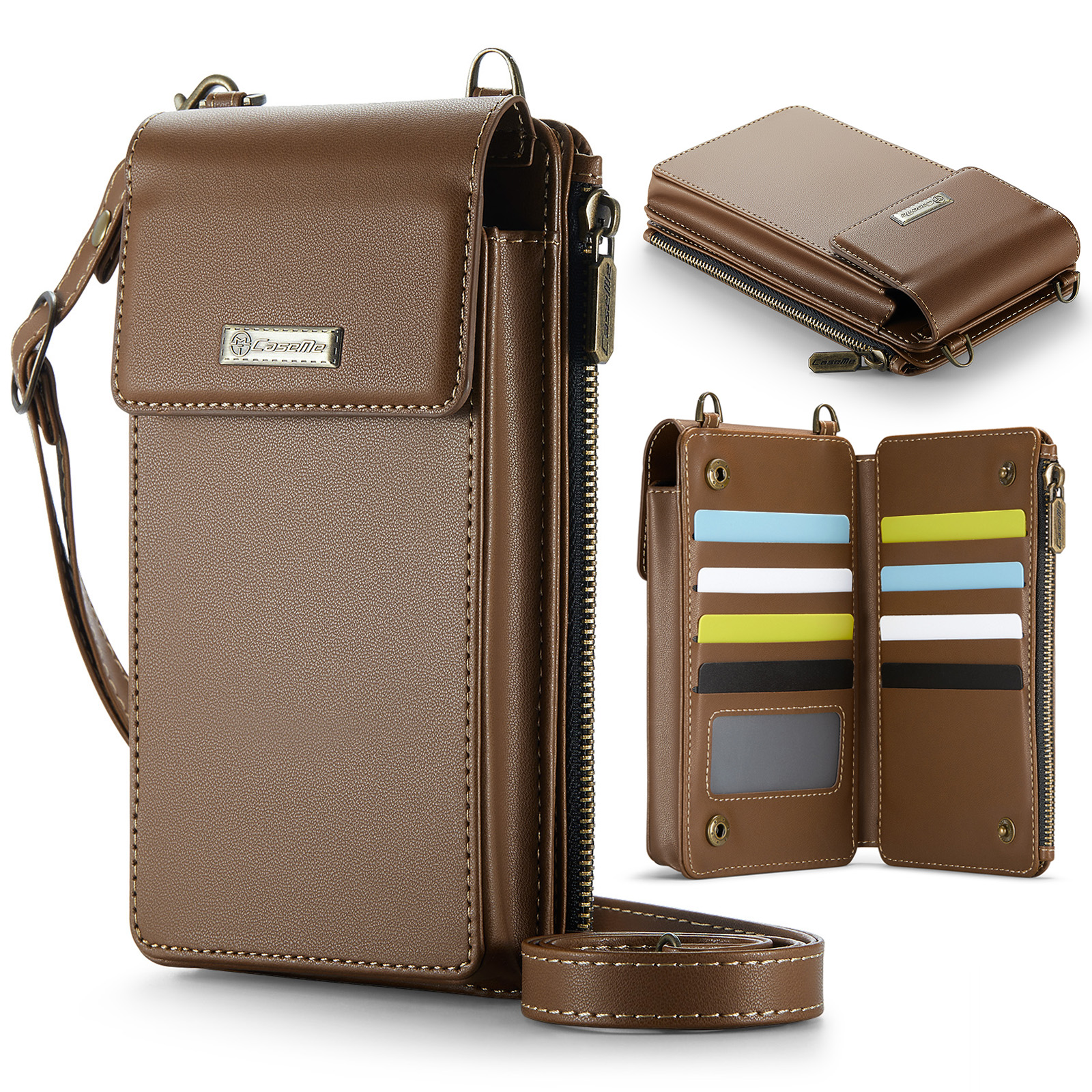 CASEME ME50 PU Leather Crossbody Phone Bag RFID Blocking Wallet Universal Phone Bag - Brown