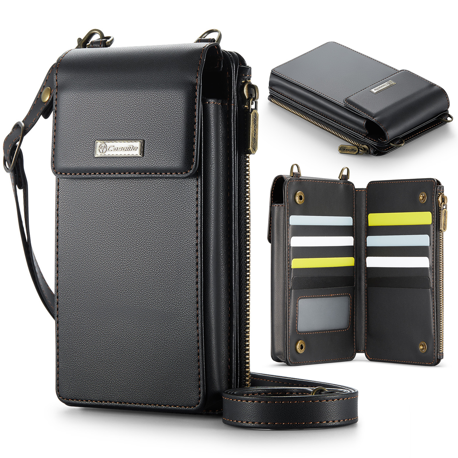 CASEME ME50 PU Leather Crossbody Phone Bag RFID Blocking Wallet Universal Phone Bag - Black