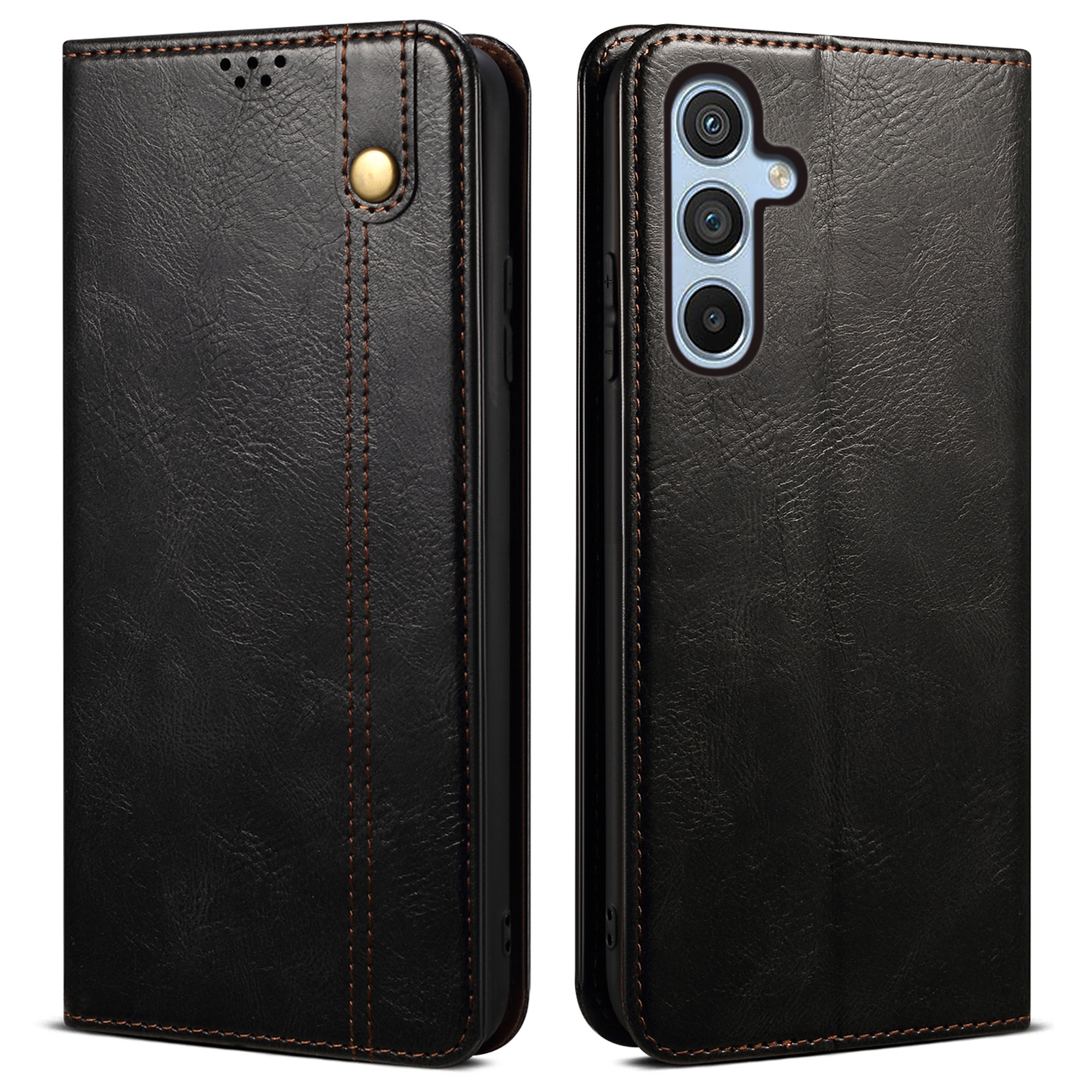For Samsung Galaxy A16 5G / A16 4G Case Crazy Horse Texture Waxy Leather Wallet Stand Cover - Black