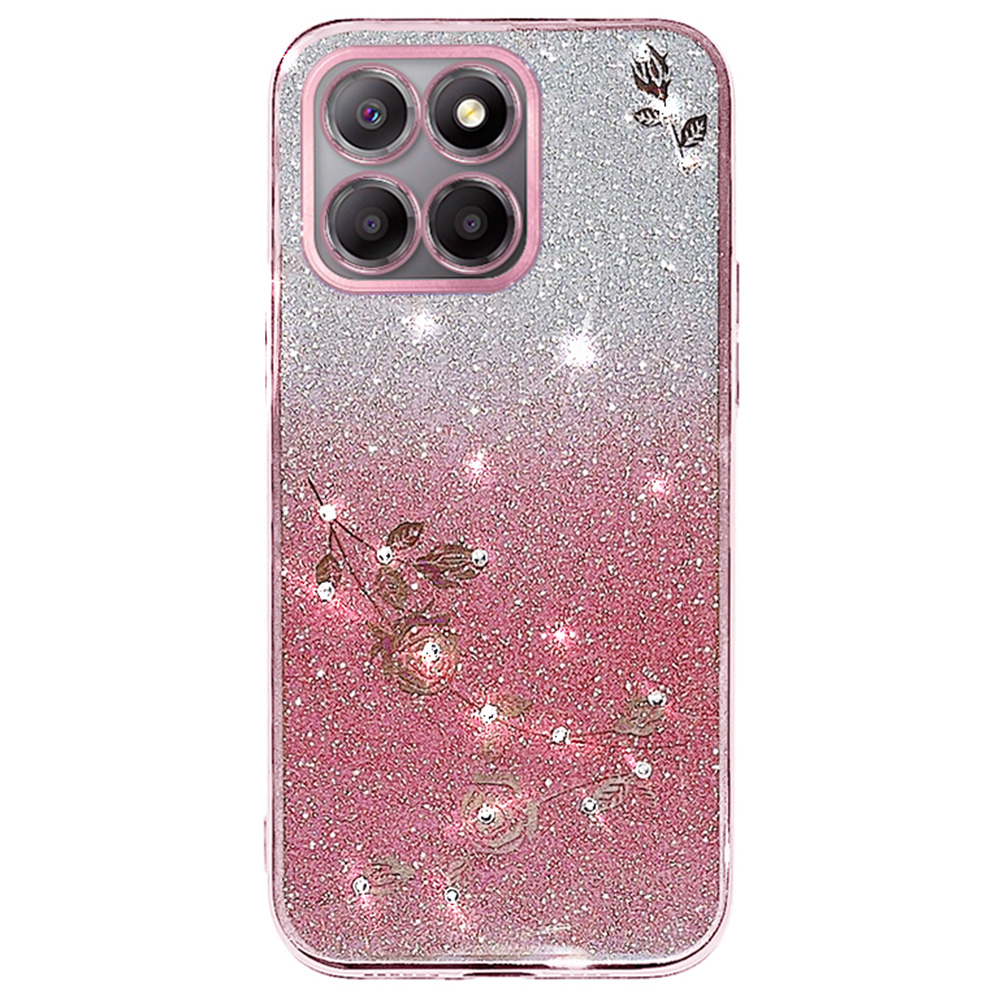 KADEM For Honor X6b 4G Case Flower TPU Flexible Gradient Phone Cover - Rose Gold