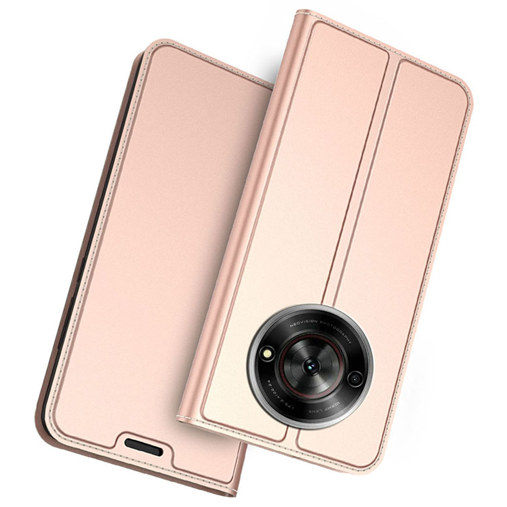 For ZTE nubia Focus Case PU Leather Phone Cover with Card Holder Stand Magnetic Closure - Rose Gold