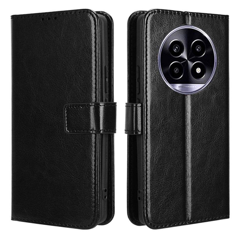 For Realme 14 Pro Lite 5G / 13 Pro 5G (Global) / 13 Pro+ 5G (Global) Case Crazy Horse Texture PU Leather Phone Wallet Cover - Black