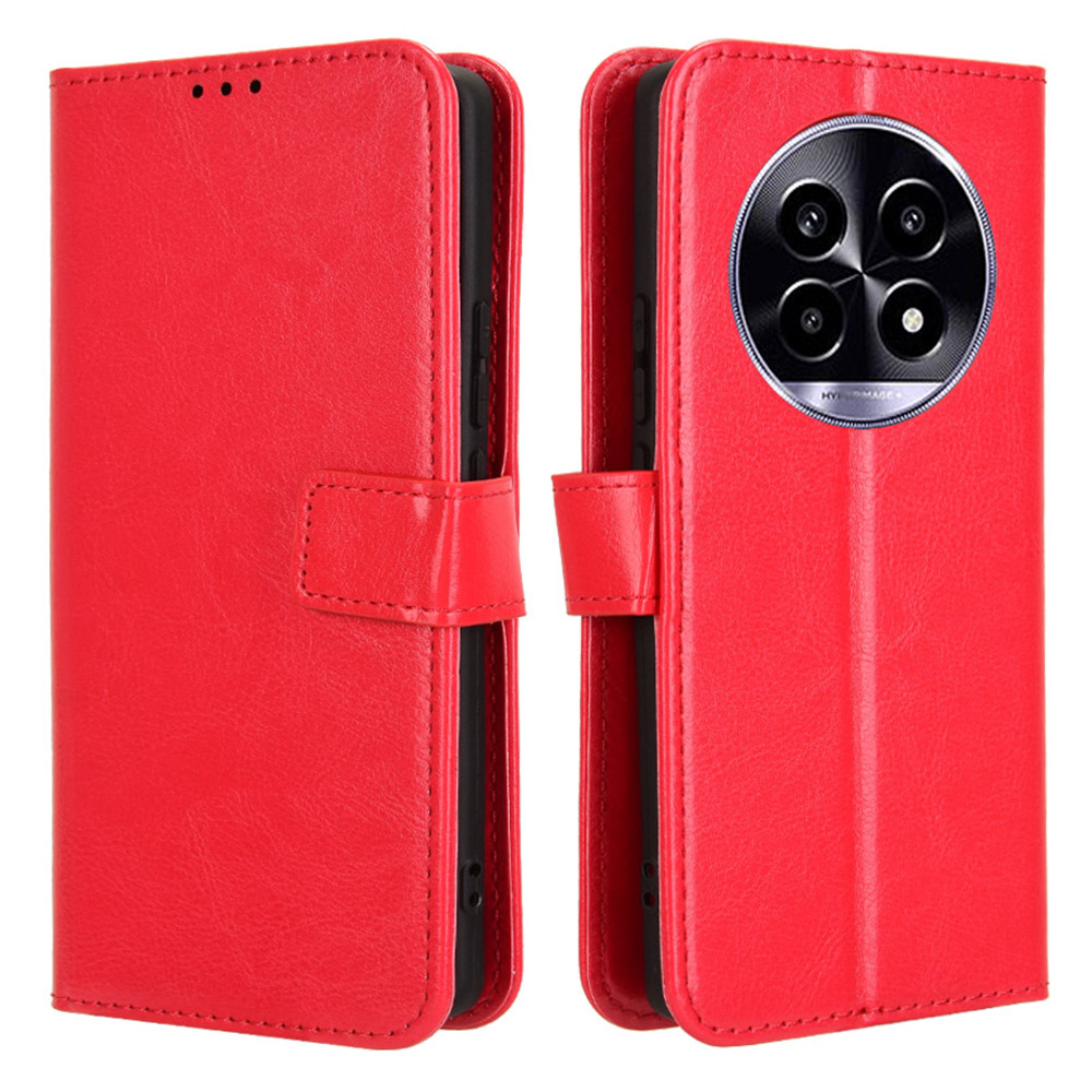 For Realme 14 Pro Lite 5G / 13 Pro 5G (Global) / 13 Pro+ 5G (Global) Case Crazy Horse Texture PU Leather Phone Wallet Cover - Red