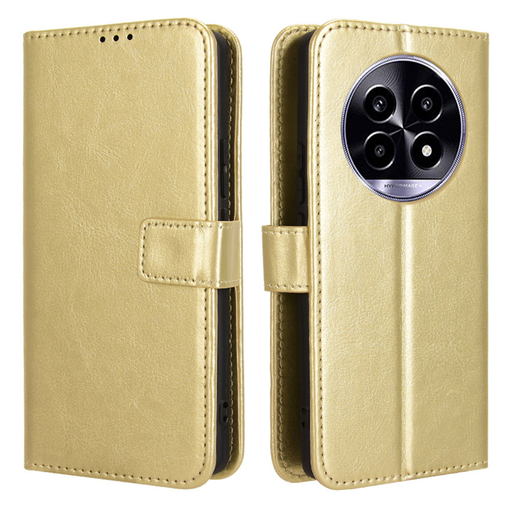 For Realme 14 Pro Lite 5G / 13 Pro 5G (Global) / 13 Pro+ 5G (Global) Case Crazy Horse Texture PU Leather Phone Wallet Cover - Gold