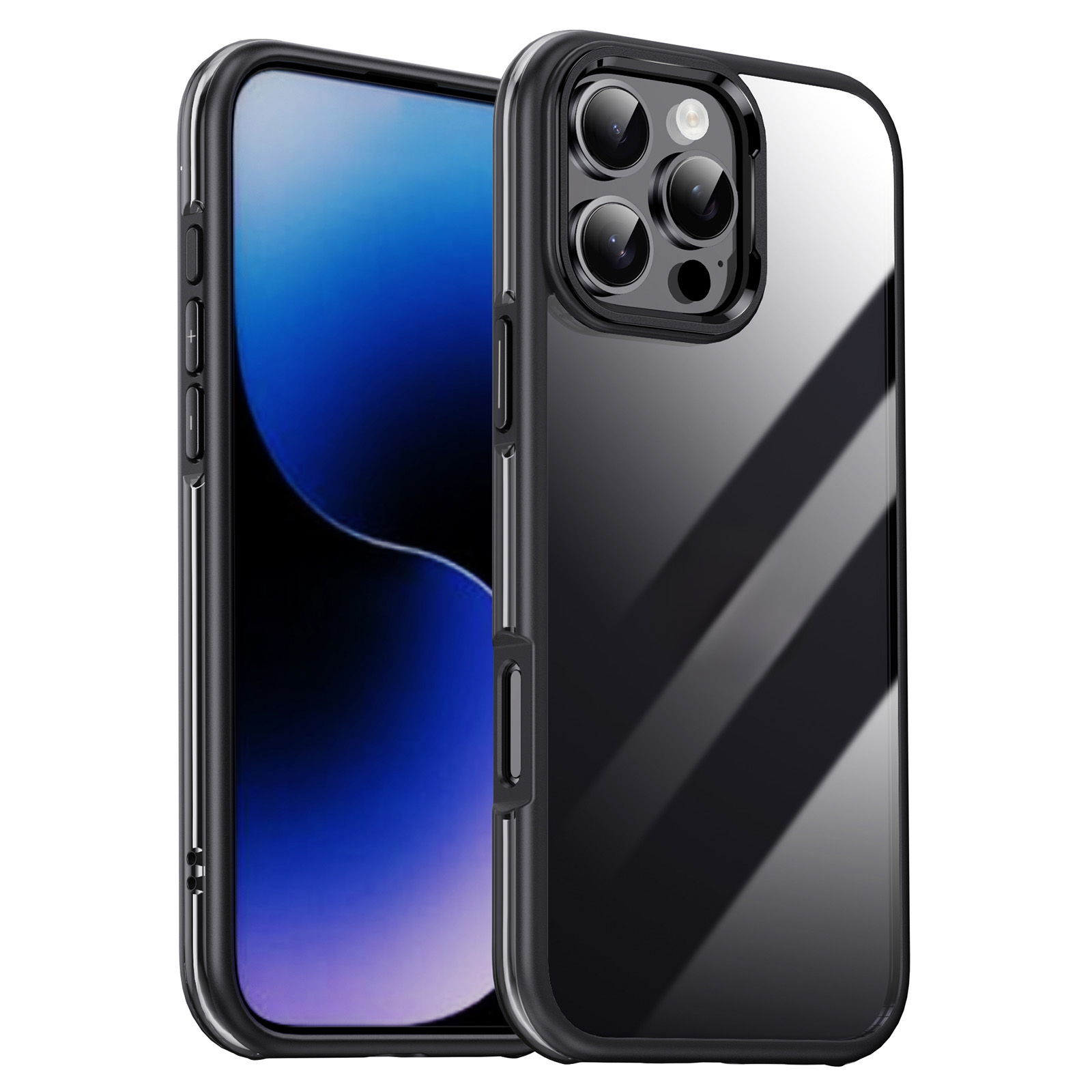 IPAKY For iPhone 16 Pro Electroplating TPU Case Airbag Shockproof Phone Cover - Black