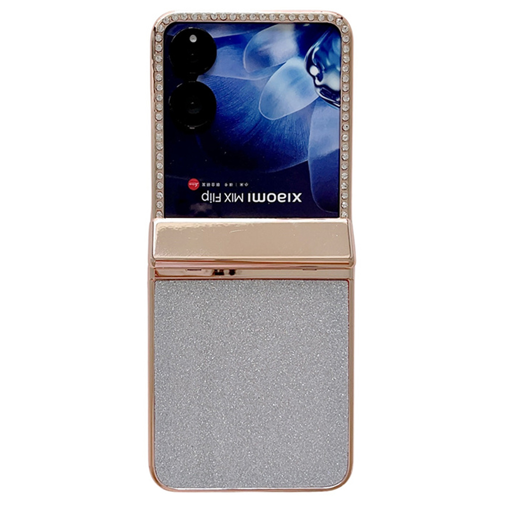For Xiaomi Mix Flip 5G Case Hinge Protection Rhinestone Glitter PC Phone Cover - Silver
